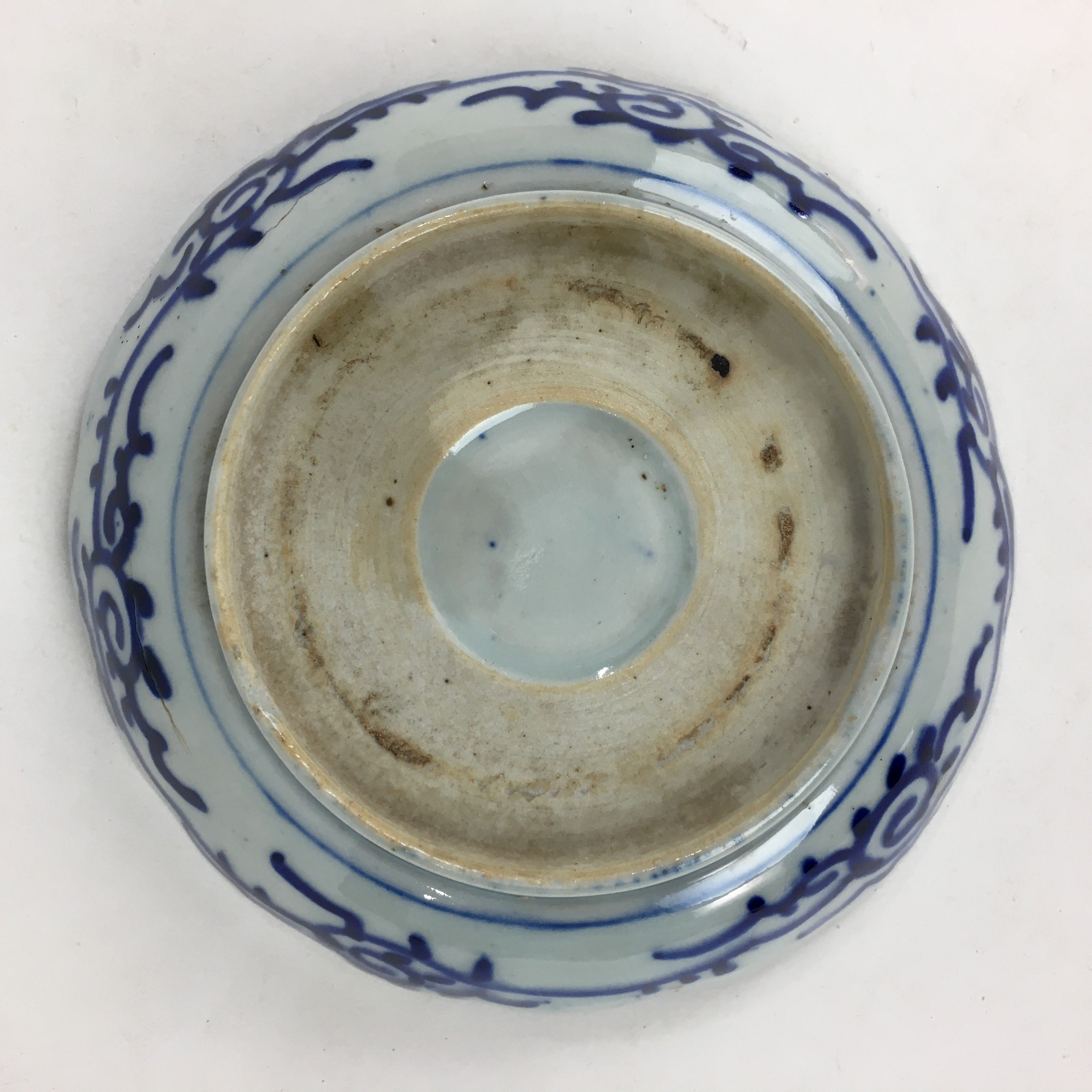 Antique C1900 Japanese Porcelain Deep Plate Sometsuke Blue Flower PY7