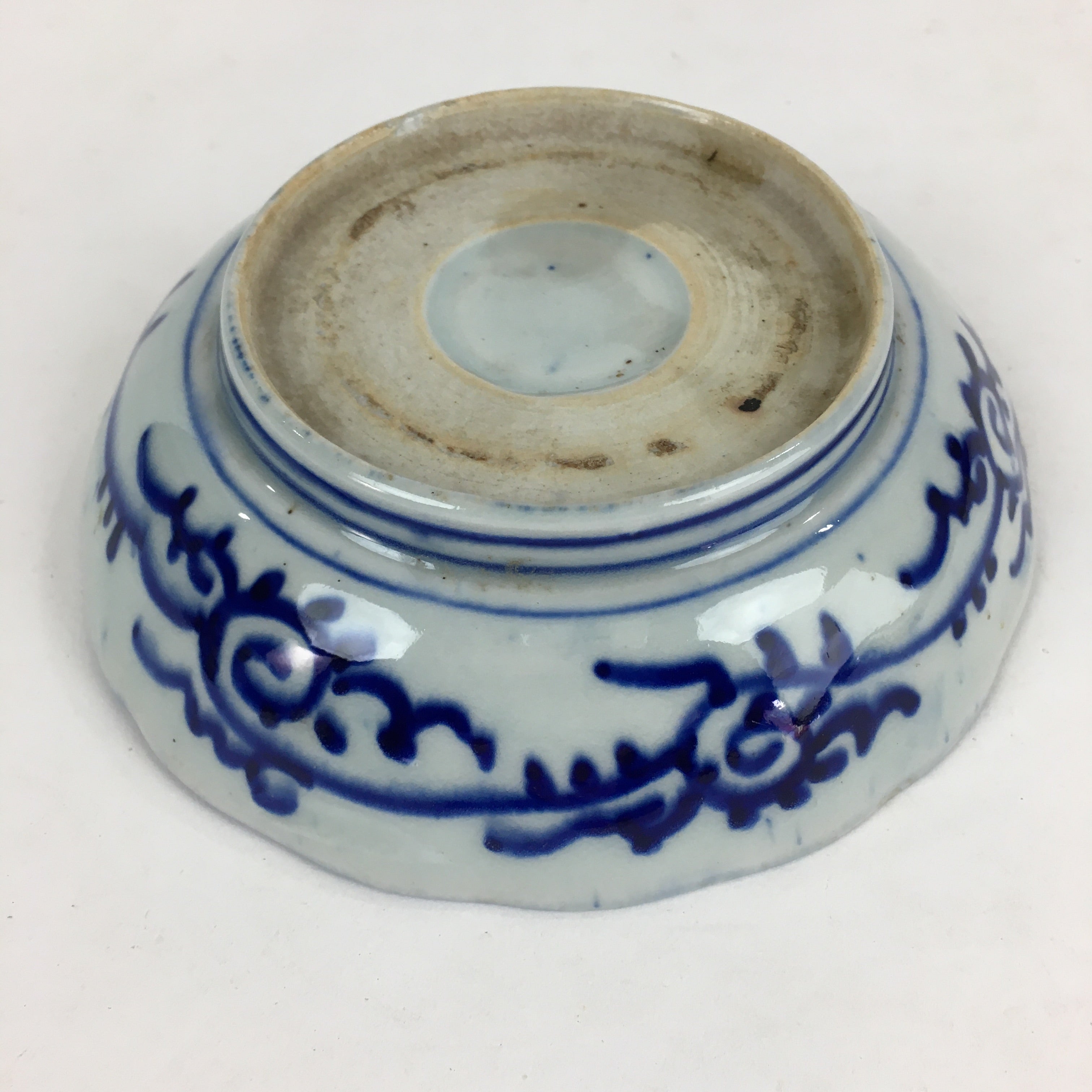 Antique C1900 Japanese Porcelain Deep Plate Sometsuke Blue Flower PY7
