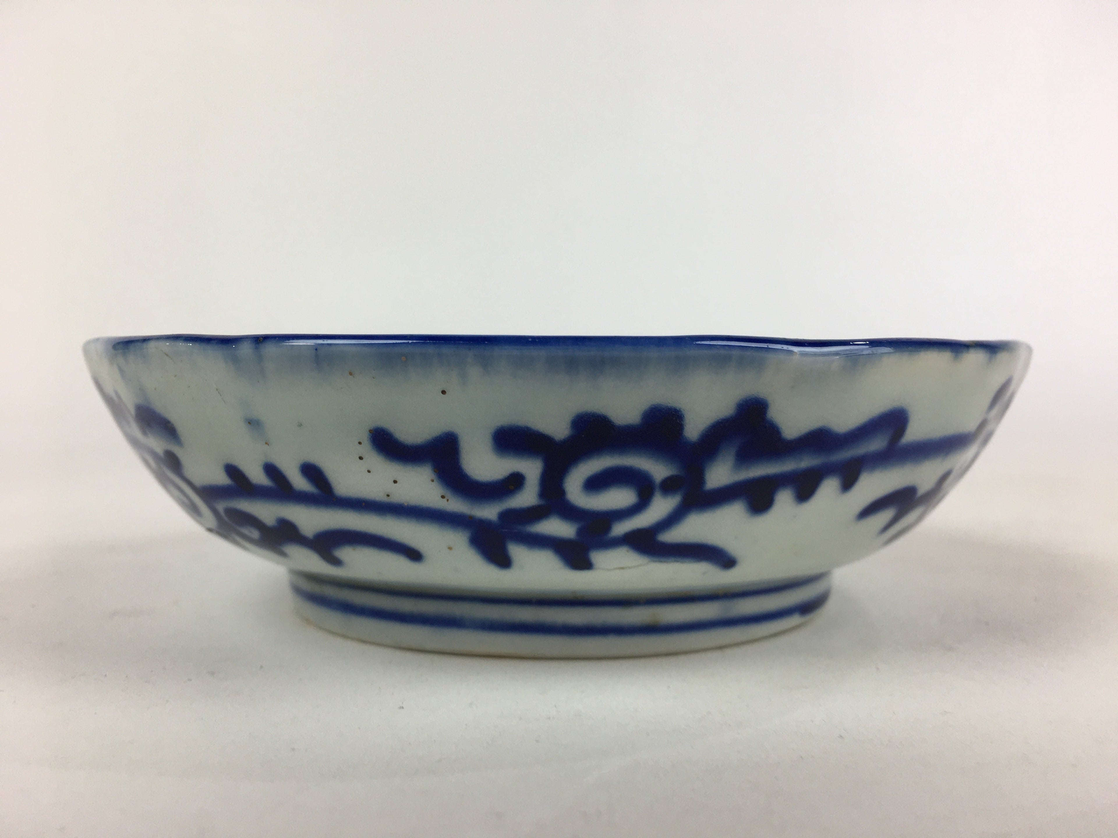 Antique C1900 Japanese Porcelain Deep Plate Sometsuke Blue Flower PY7