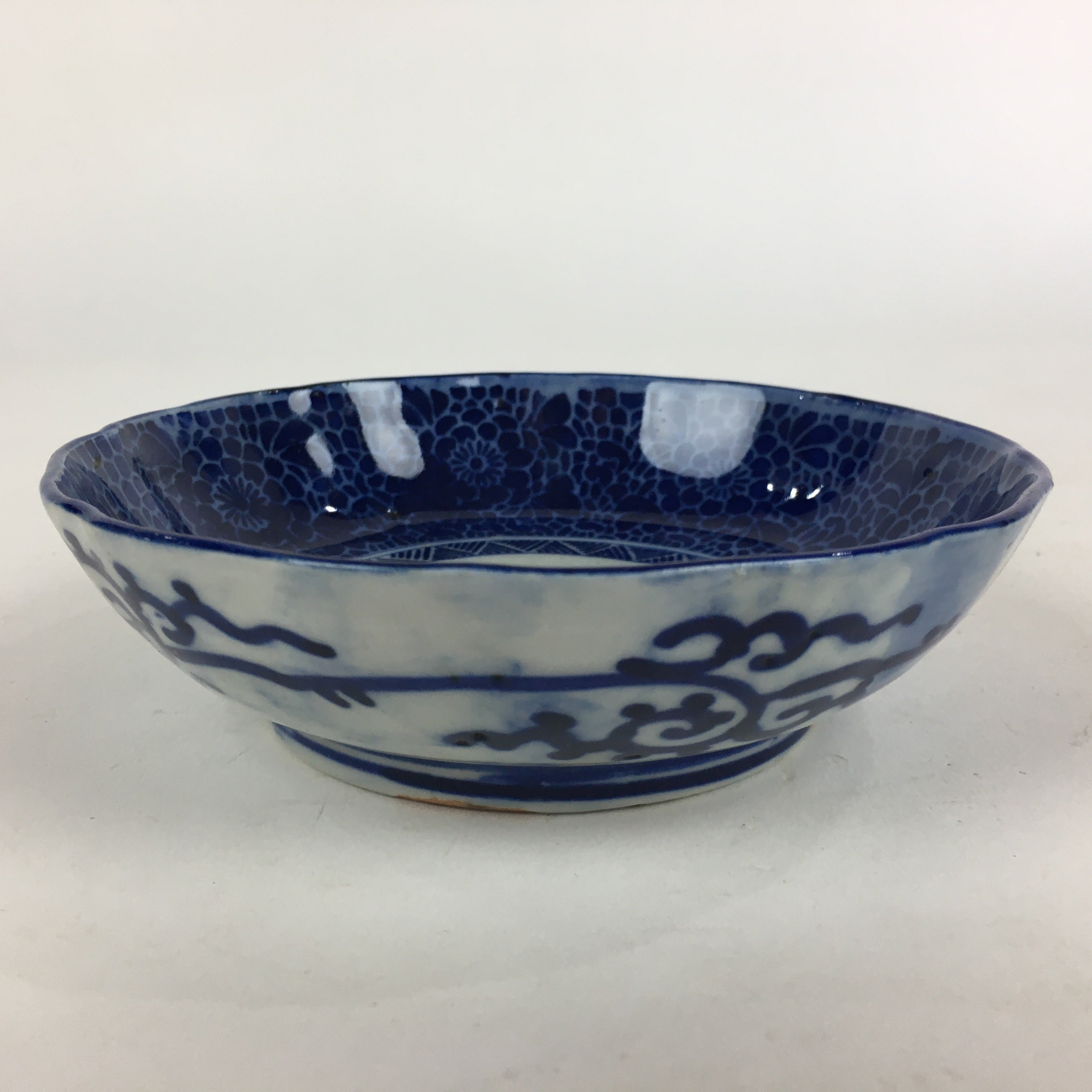 Antique C1900 Japanese Porcelain Deep Plate Sometsuke Blue Flower PY8