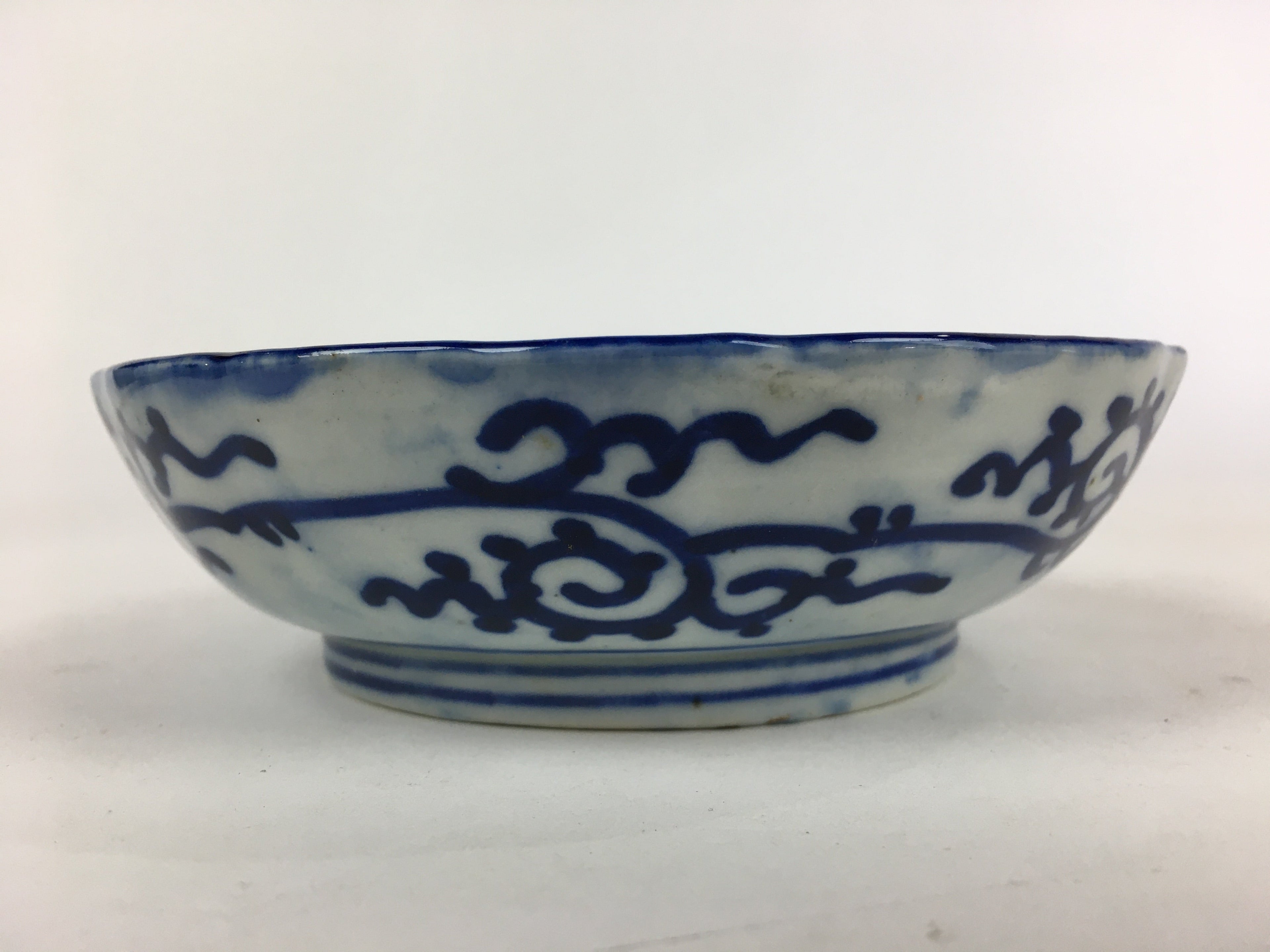 Antique C1900 Japanese Porcelain Deep Plate Sometsuke Blue Flower PY8