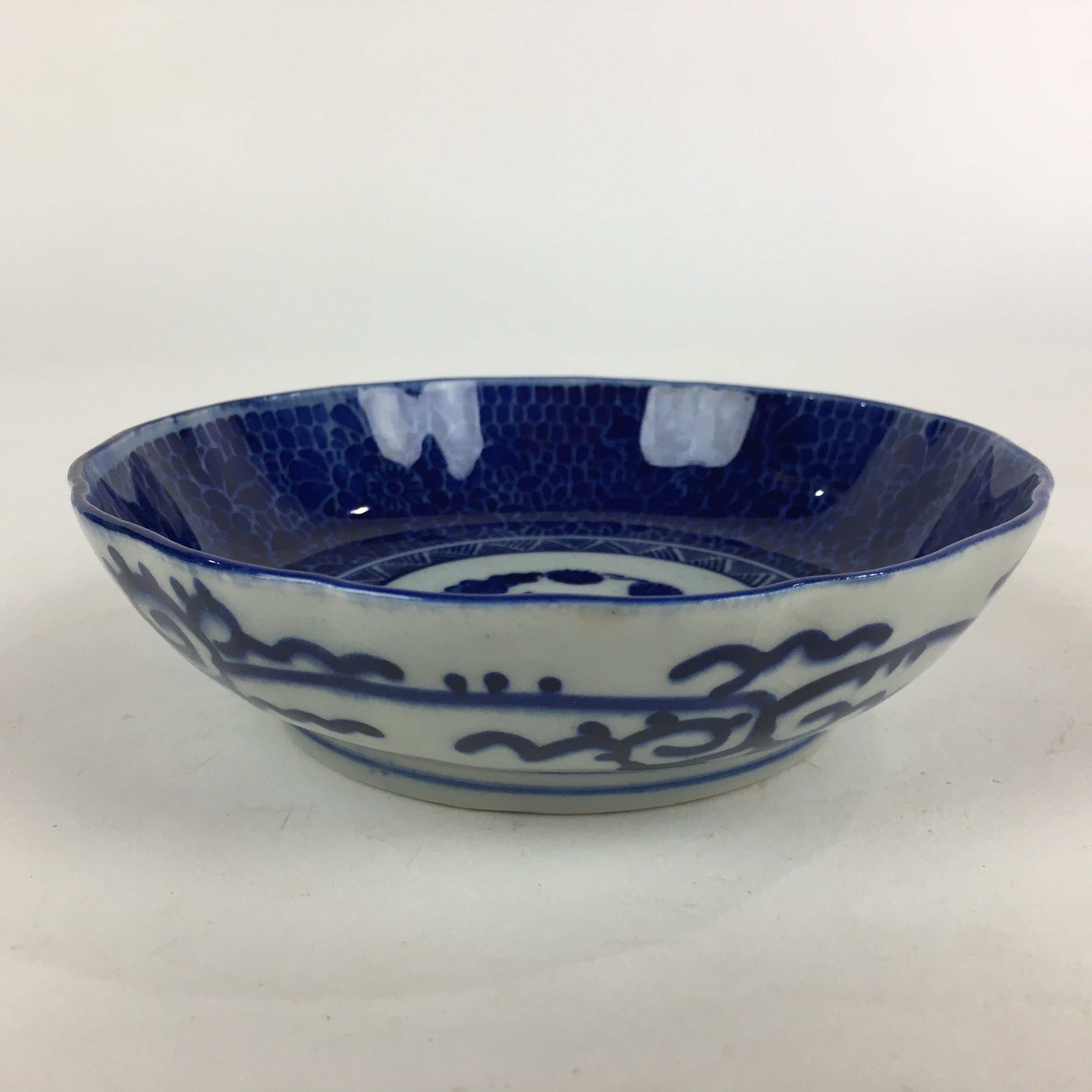 Antique C1900 Japanese Porcelain Deep Plate Sometsuke Blue Flower PY9