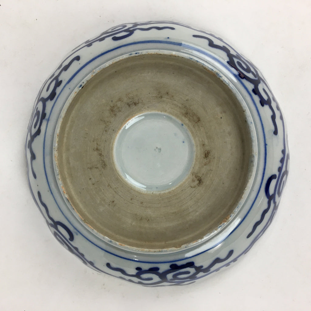 Antique C1900 Japanese Porcelain Deep Plate Sometsuke Blue Flower PY9