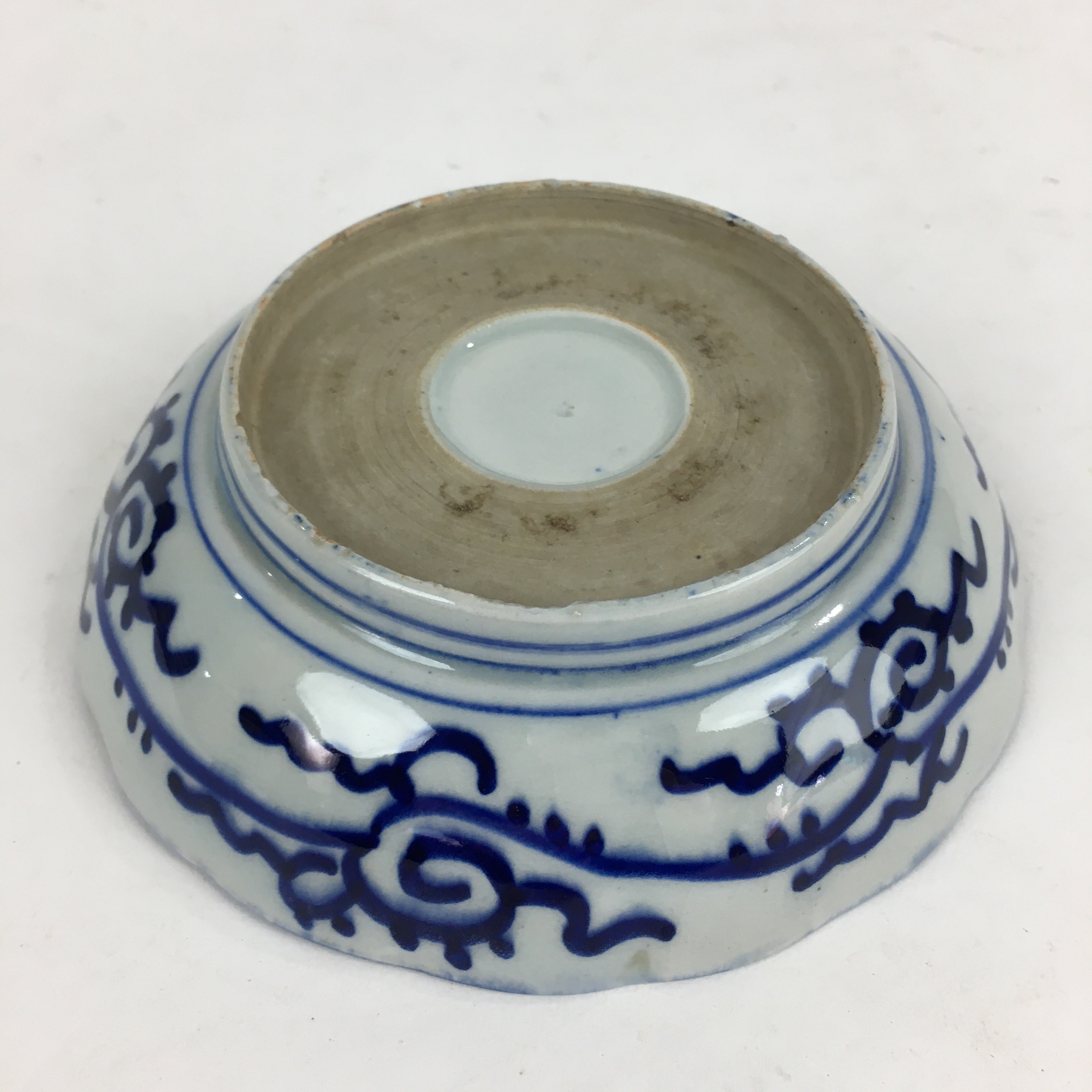 Antique C1900 Japanese Porcelain Deep Plate Sometsuke Blue Flower PY9