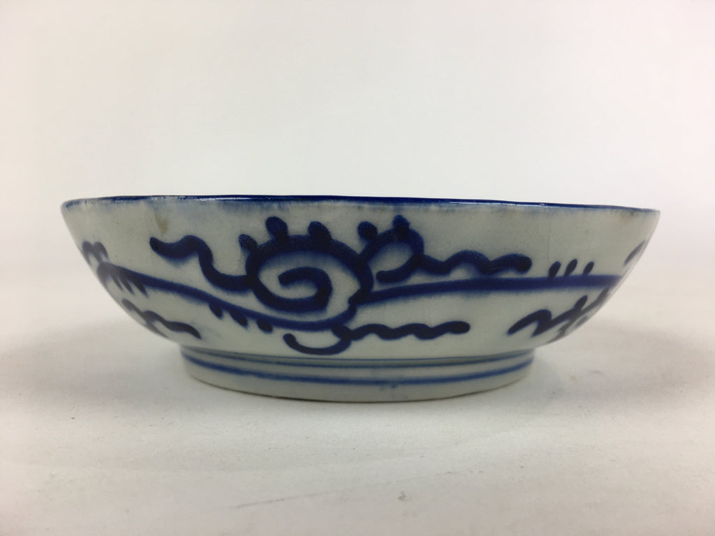 Antique C1900 Japanese Porcelain Deep Plate Sometsuke Blue Flower PY9