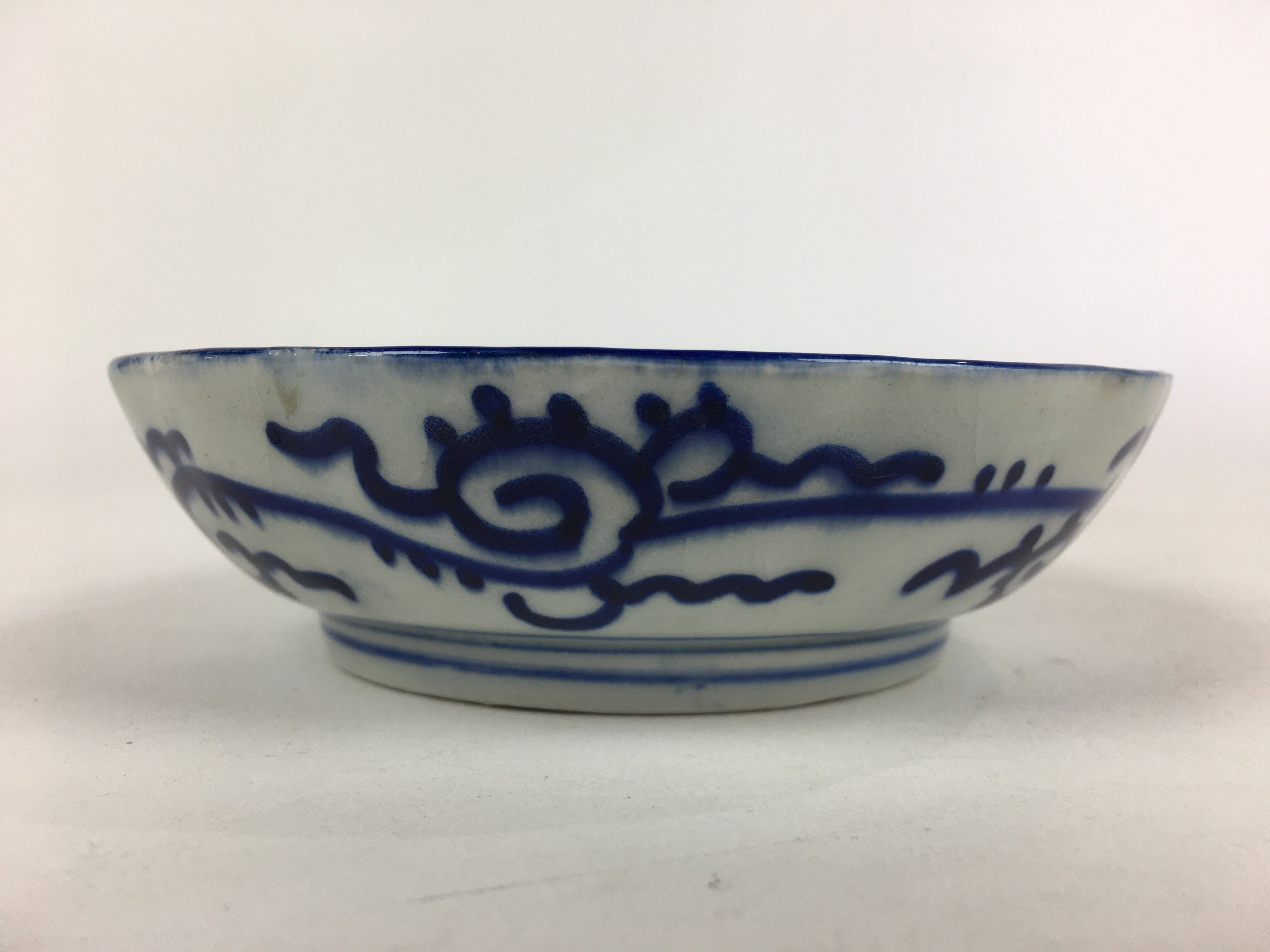 Antique C1900 Japanese Porcelain Deep Plate Sometsuke Blue Flower PY9