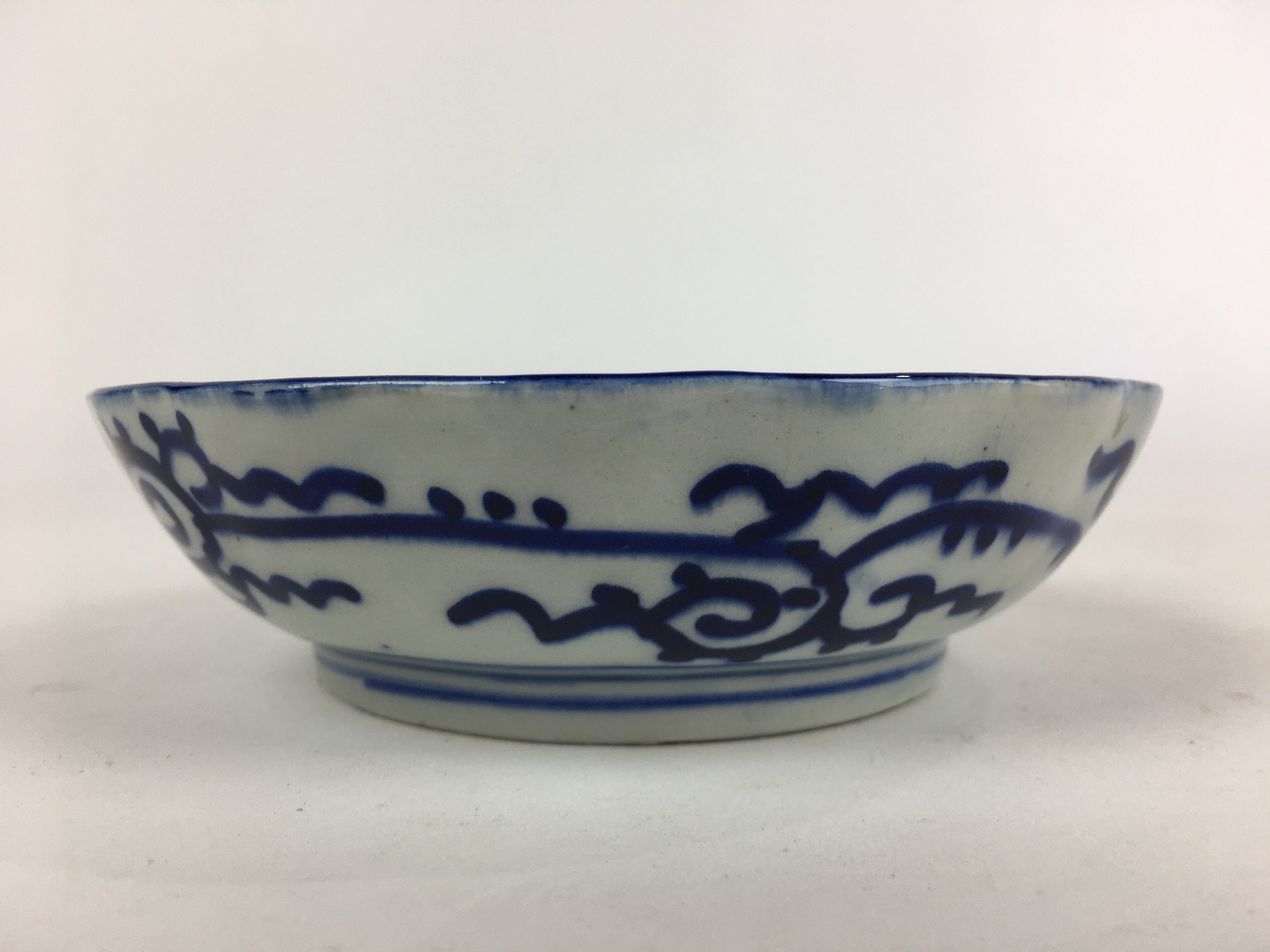 Antique C1900 Japanese Porcelain Deep Plate Sometsuke Blue Flower PY9