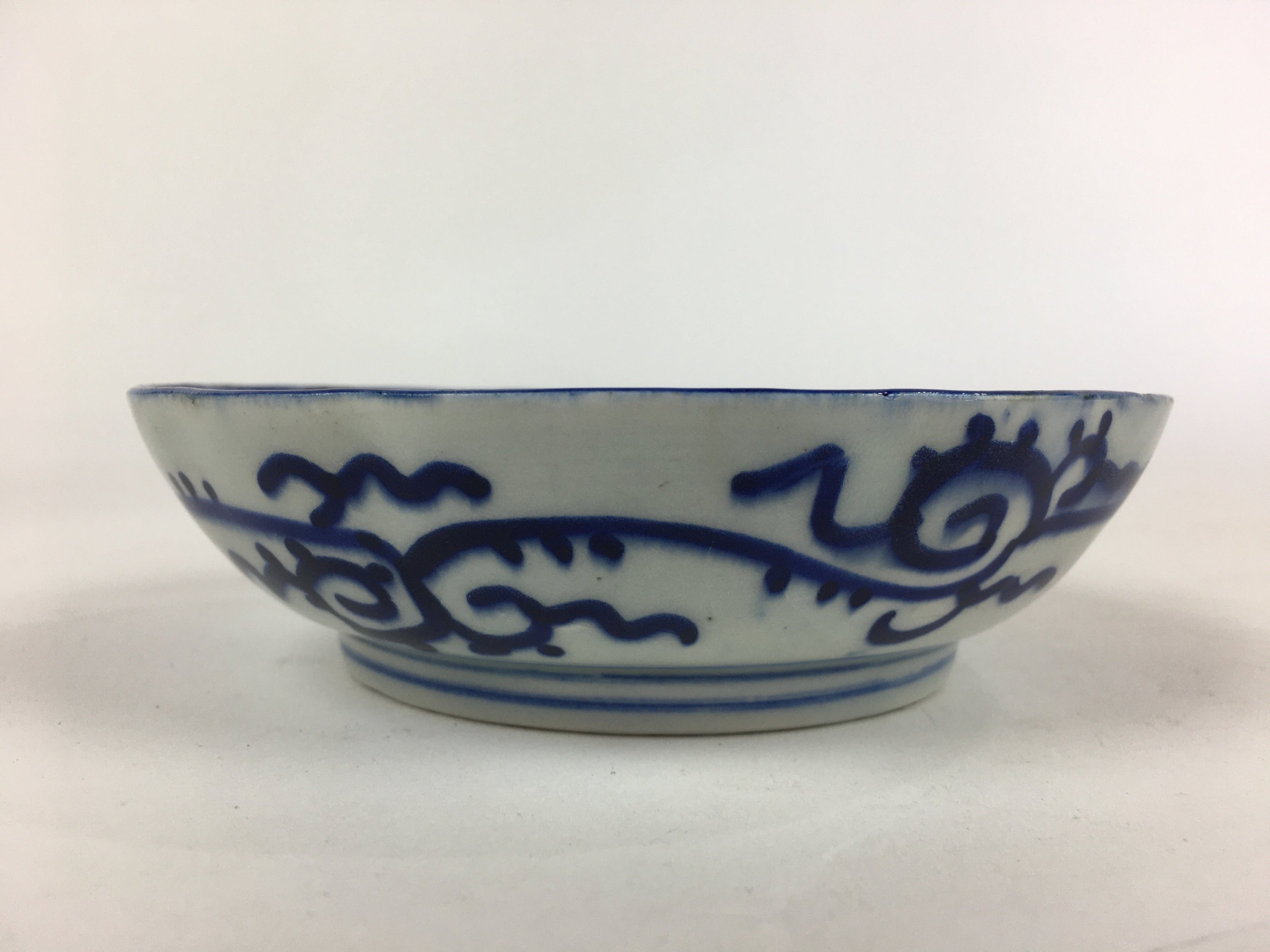 Antique C1900 Japanese Porcelain Deep Plate Sometsuke Blue Flower PY9