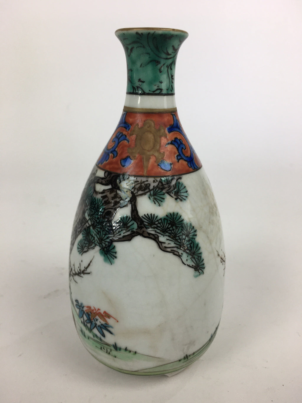 Antique C1900 Japanese Porcelain Kutani Ware Hand-drawn Sake Bottle Tokkuri TS32