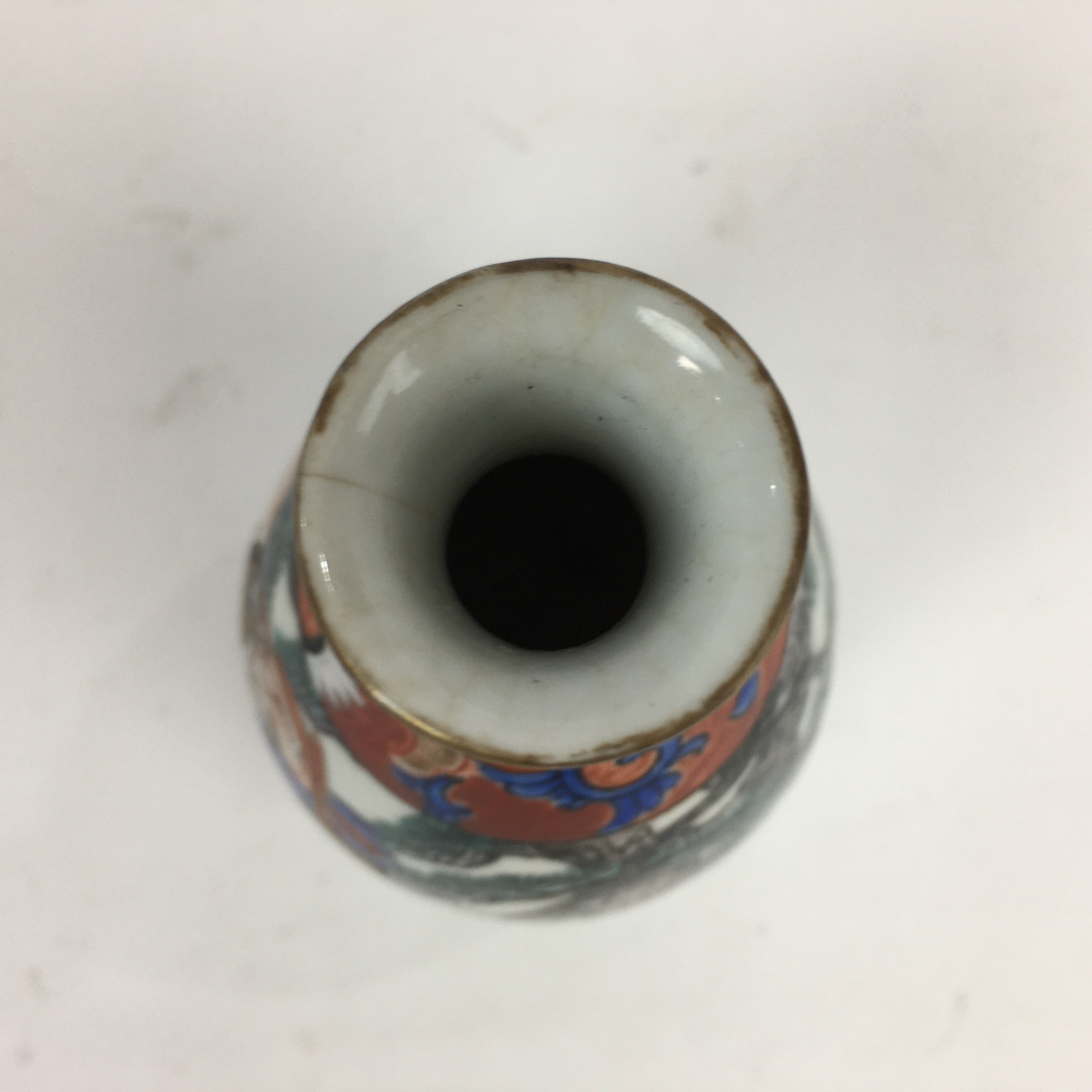Antique C1900 Japanese Porcelain Kutani Ware Hand-drawn Sake Bottle Tokkuri TS32