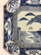 Antique C1900 Japanese Porcelain Plate Blue Sometsuke Mountains Scenery Sansui P