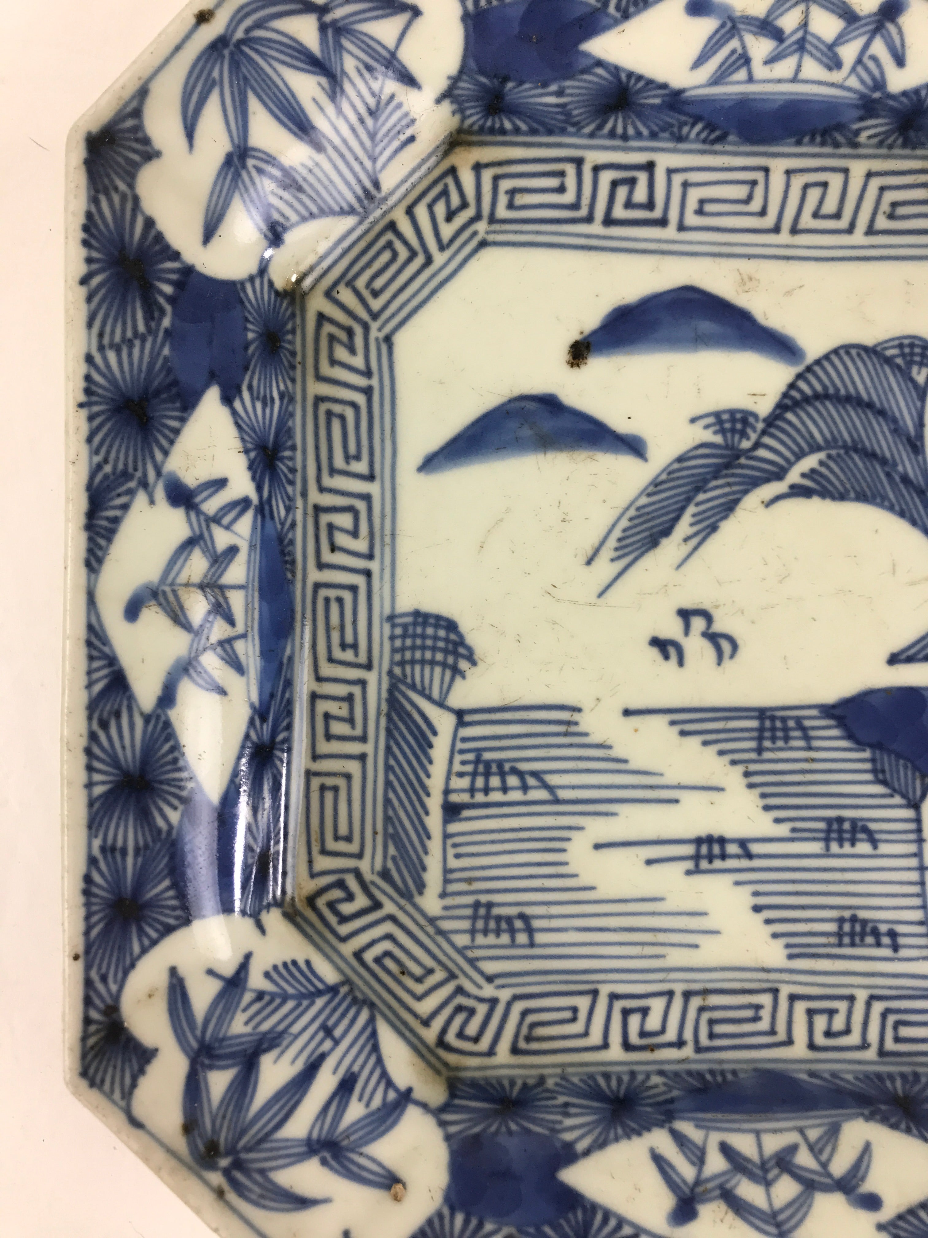 Antique C1900 Japanese Porcelain Plate Blue Sometsuke Mountains Scenery Sansui P