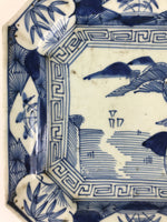 Antique C1900 Japanese Porcelain Plate Blue Sometsuke Mountains Scenery Sansui P