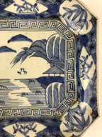 Antique C1900 Japanese Porcelain Plate Blue Sometsuke Mountains Scenery Sansui P