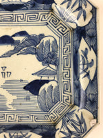 Antique C1900 Japanese Porcelain Plate Blue Sometsuke Mountains Scenery Sansui P