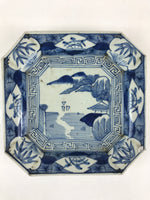 Antique C1900 Japanese Porcelain Plate Blue Sometsuke Mountains Scenery Sansui P