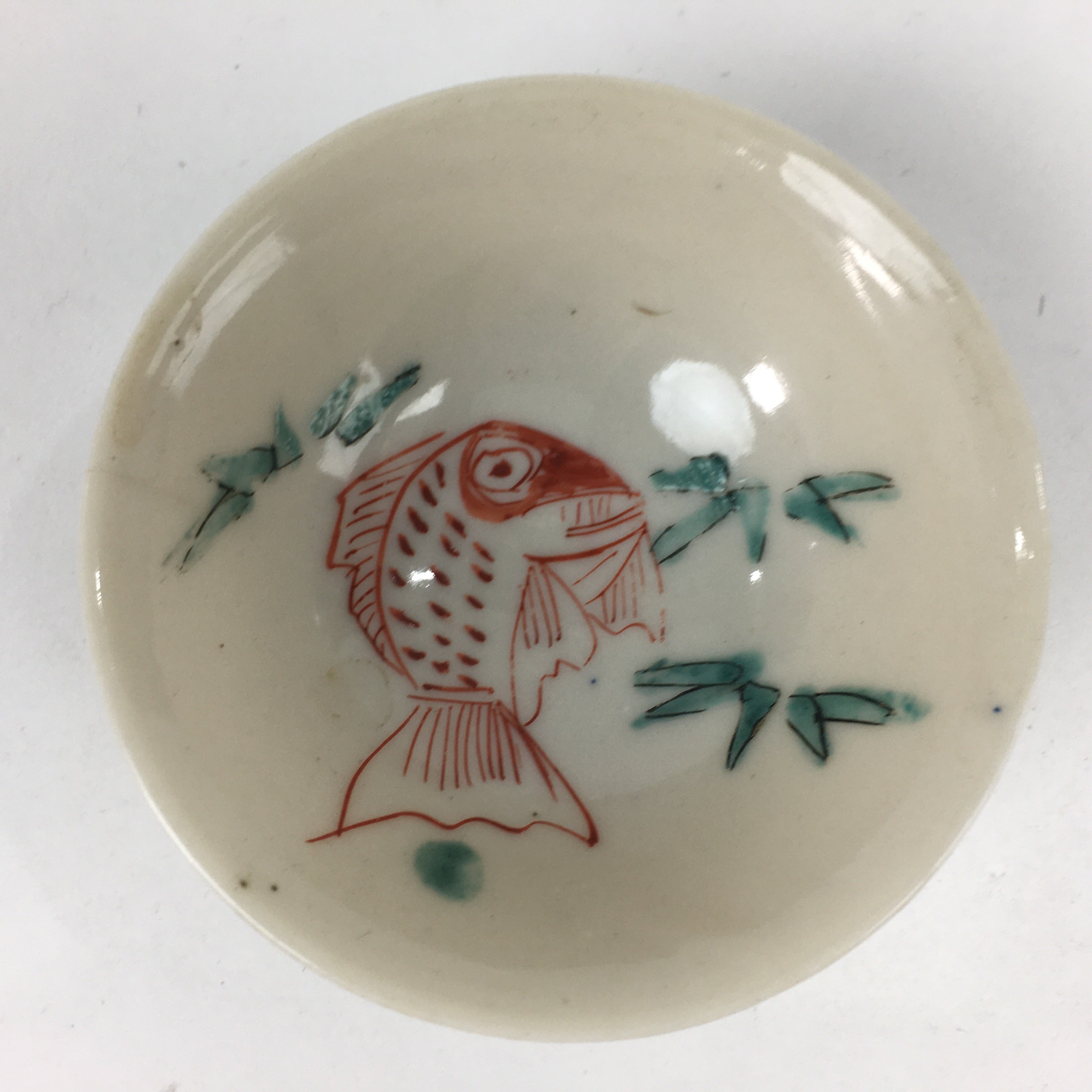 Antique C1900 Japanese Porcelain Sake Cup Red Snapper Sakazuki Ochoko G22