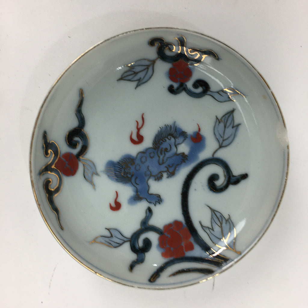 Antique C1900 Japanese Porcelain Small Plate Shi-Shi Lion Dog Kozara PP511