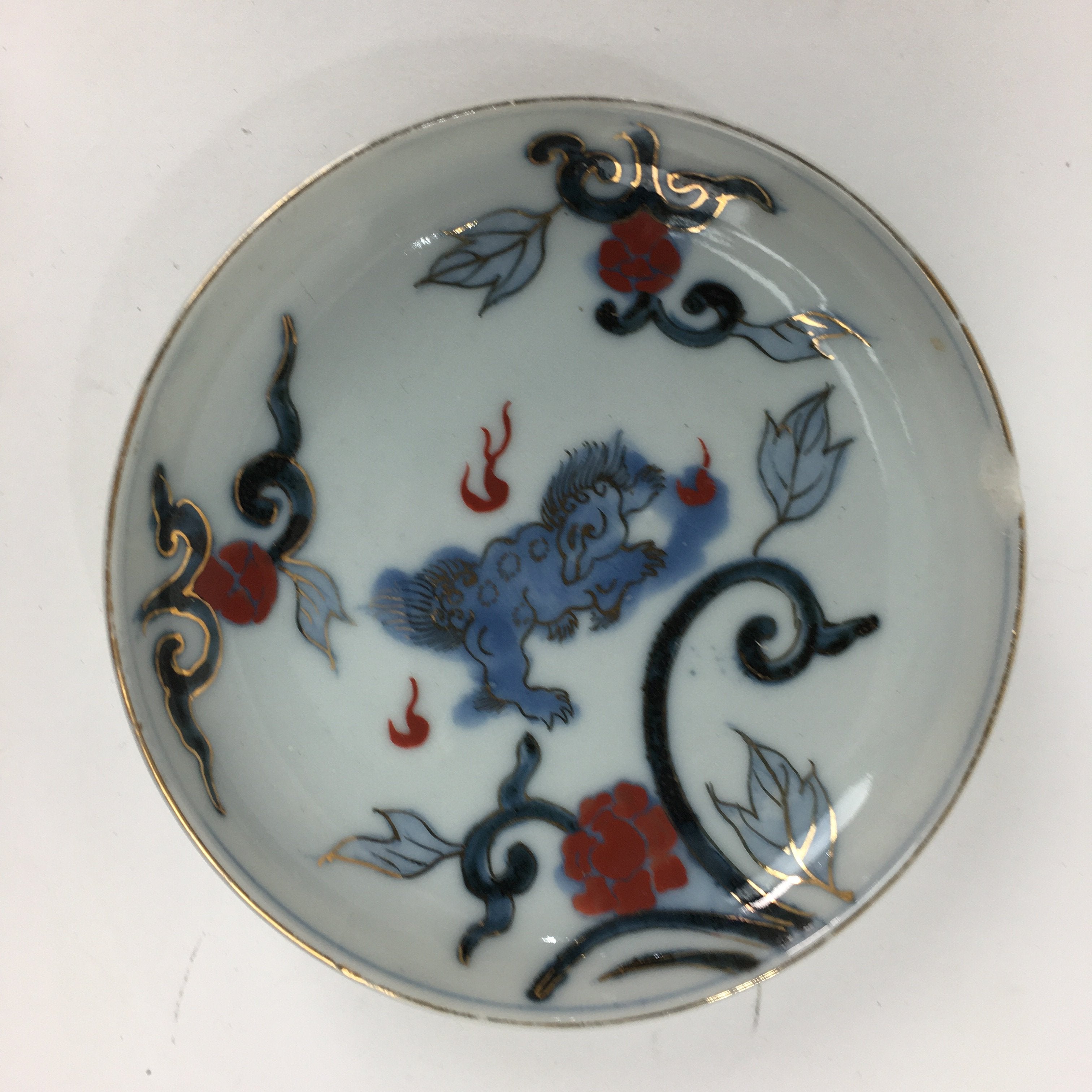 Antique C1900 Japanese Porcelain Small Plate Shi-Shi Lion Dog Kozara PP511