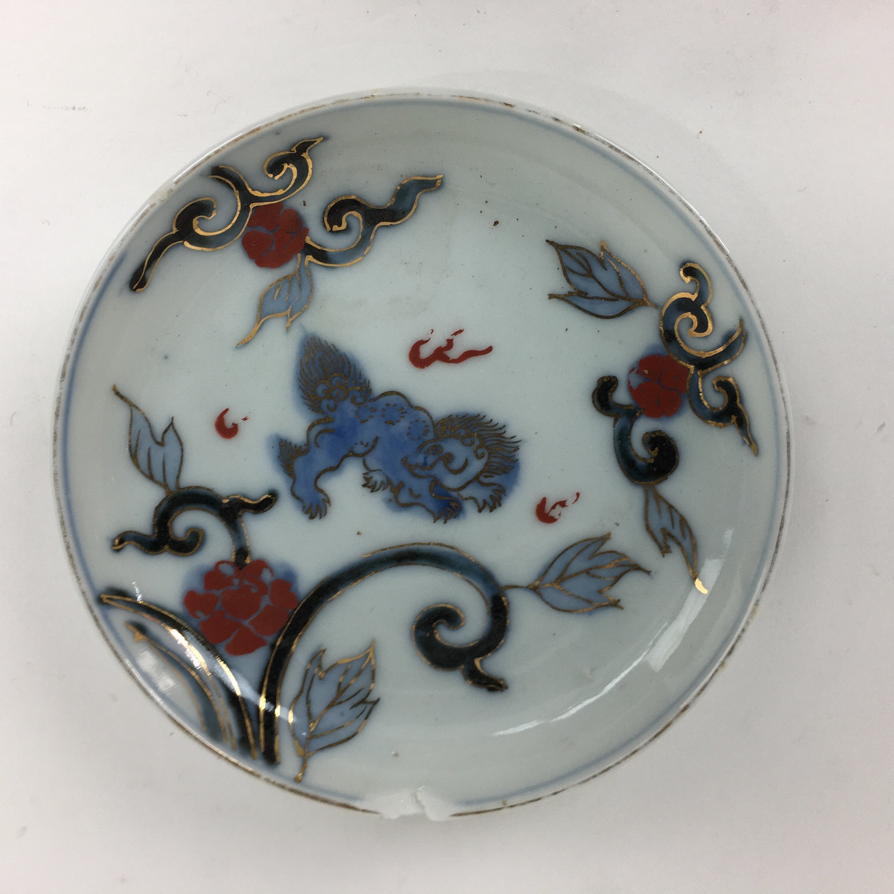 Antique C1900 Japanese Porcelain Small Plate Shi-Shi Lion Dog Kozara PP512