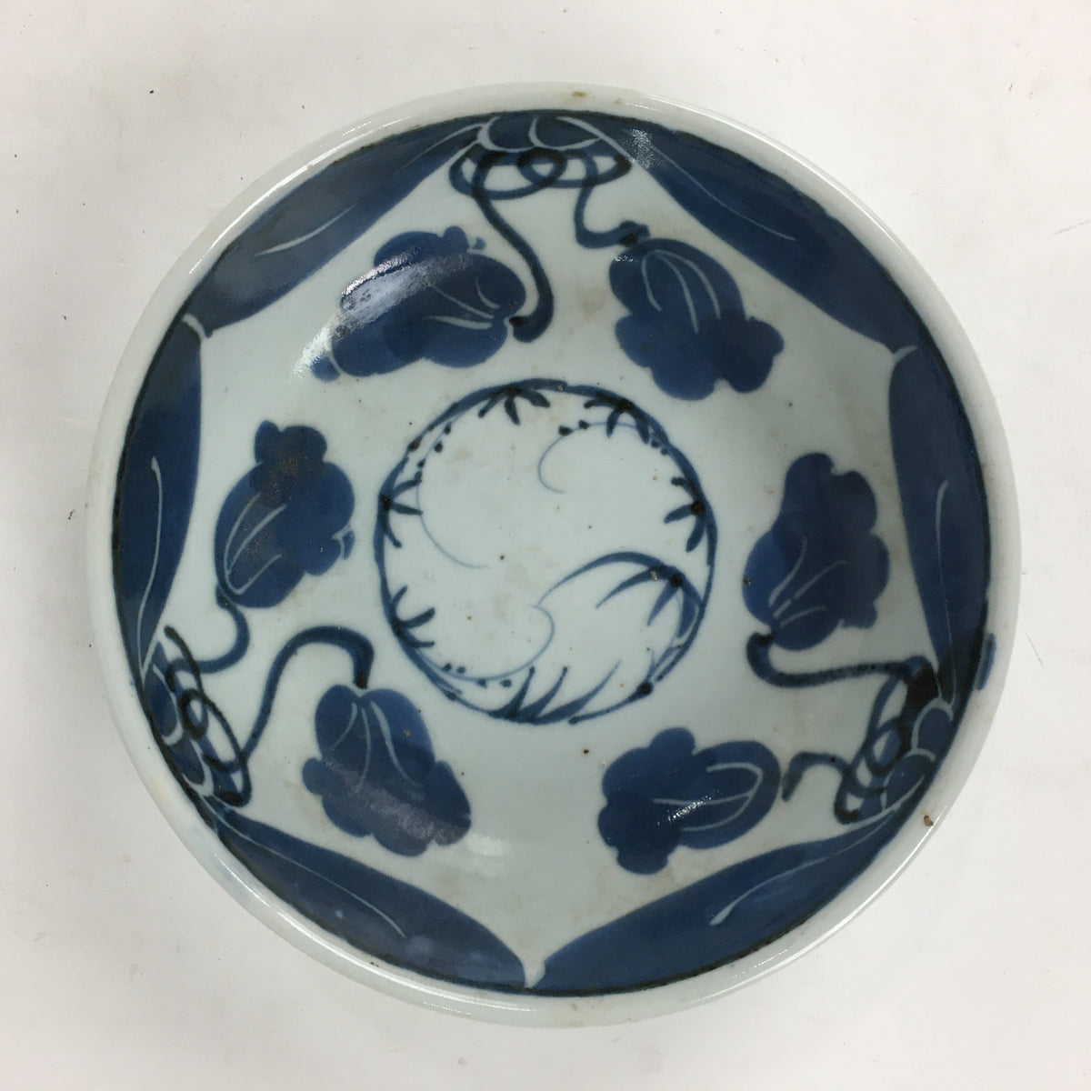 Antique C1900 Japanese Porcelain Soup Bowl Blue Flower Sometsuke Pottery PY44