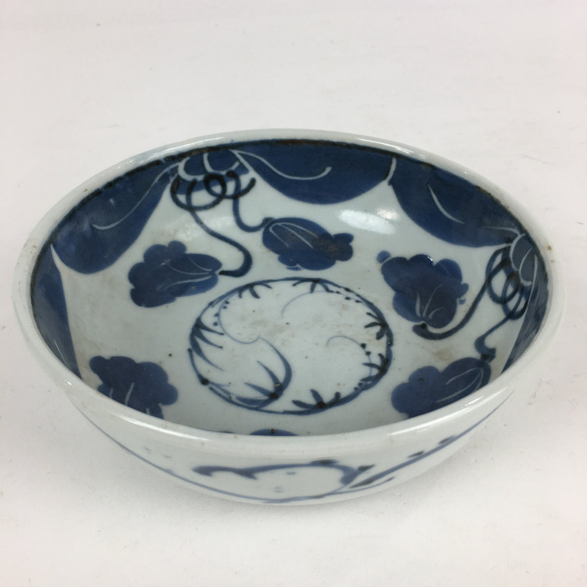 Antique C1900 Japanese Porcelain Soup Bowl Blue Flower Sometsuke Pottery PY44