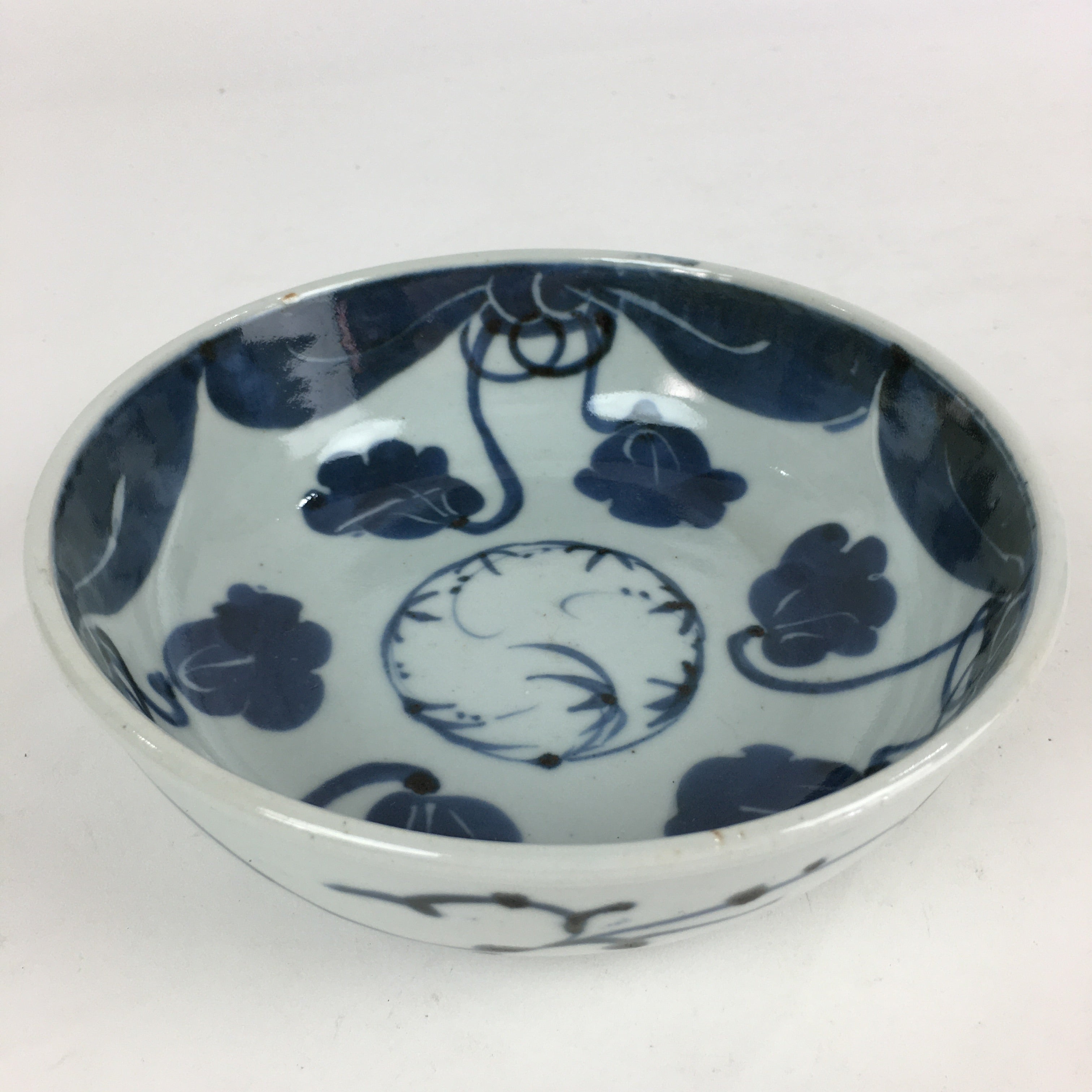 Antique C1900 Japanese Porcelain Soup Bowl Blue Flower Sometsuke Pottery PY45