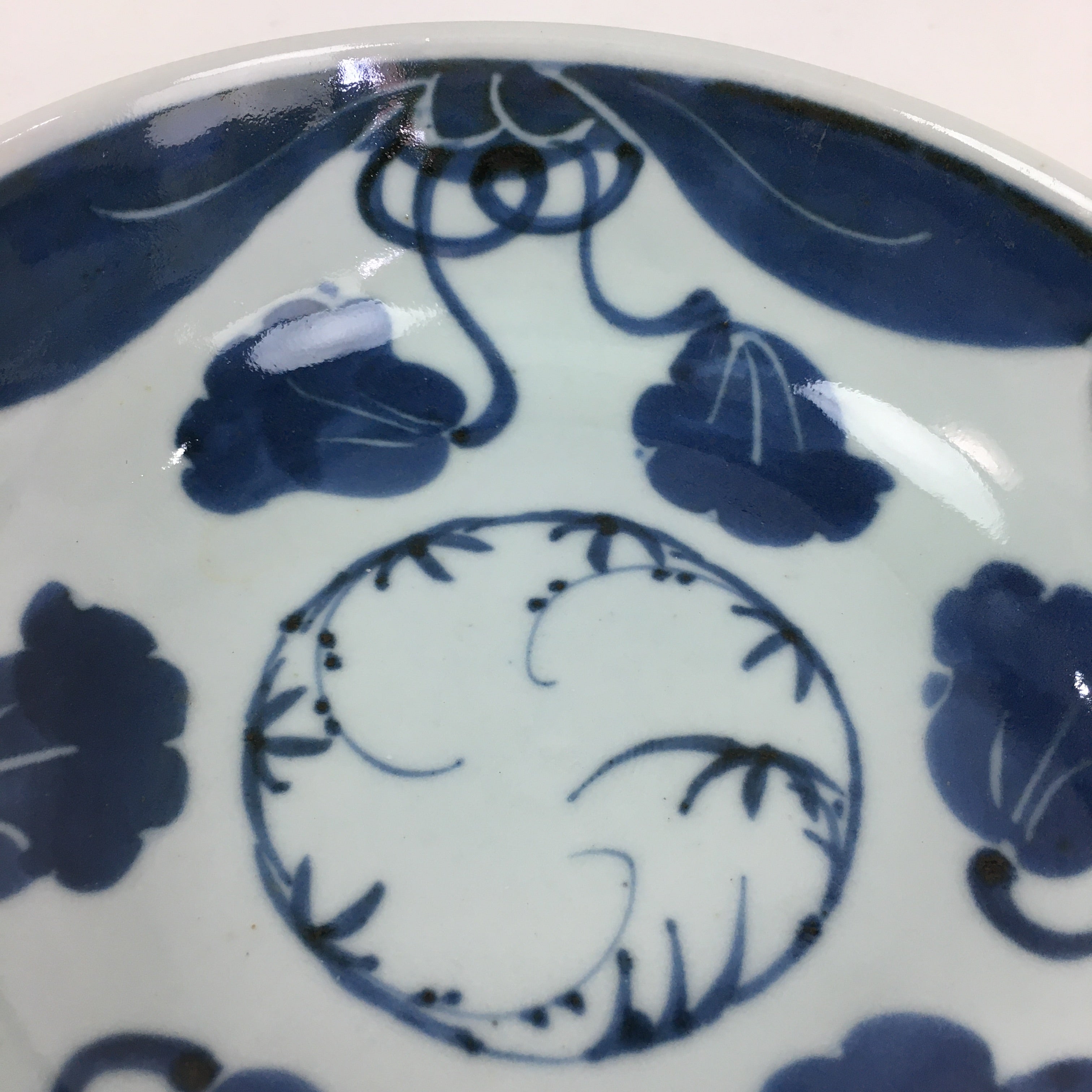 Antique C1900 Japanese Porcelain Soup Bowl Blue Flower Sometsuke Pottery PY46