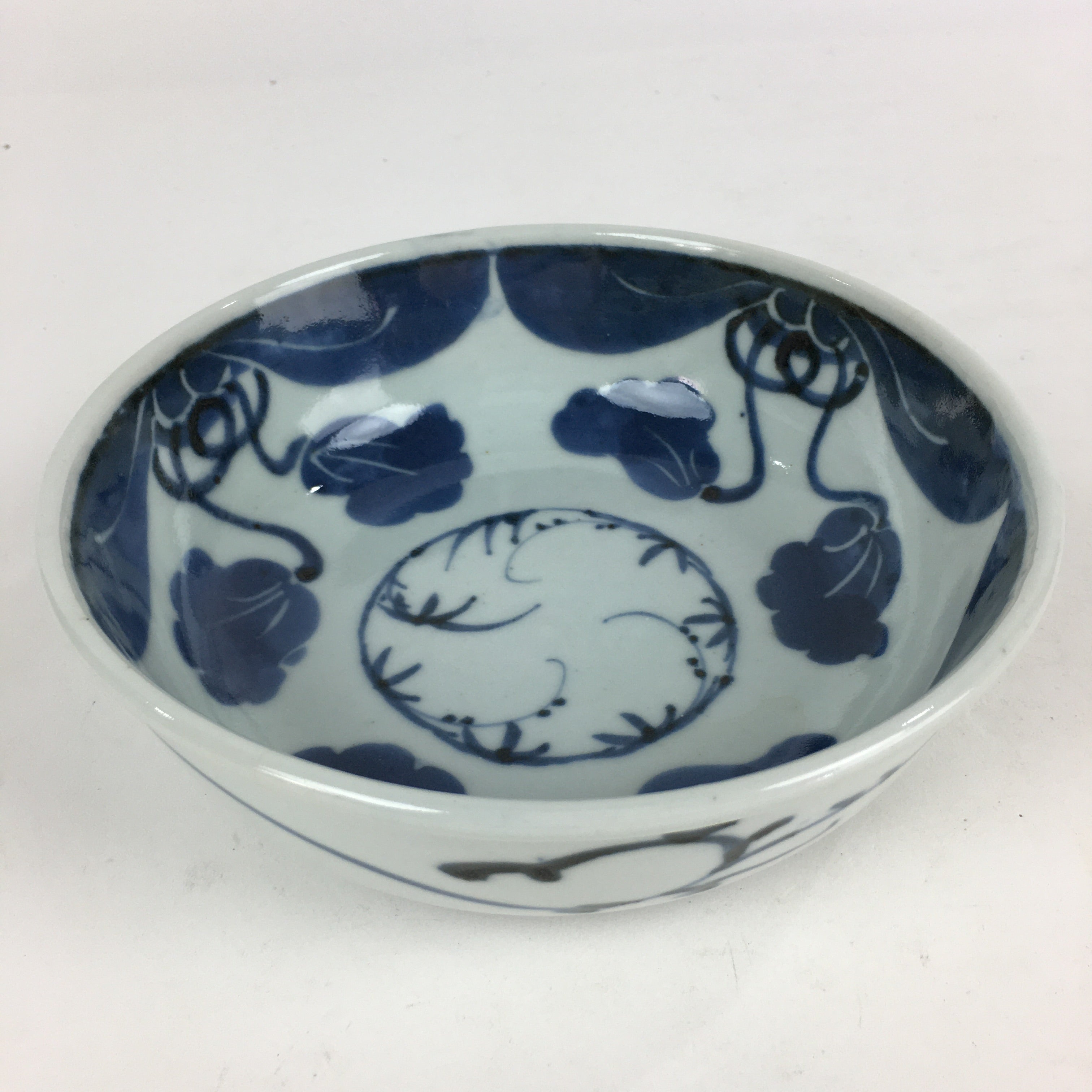 Antique C1900 Japanese Porcelain Soup Bowl Blue Flower Sometsuke Pottery PY46