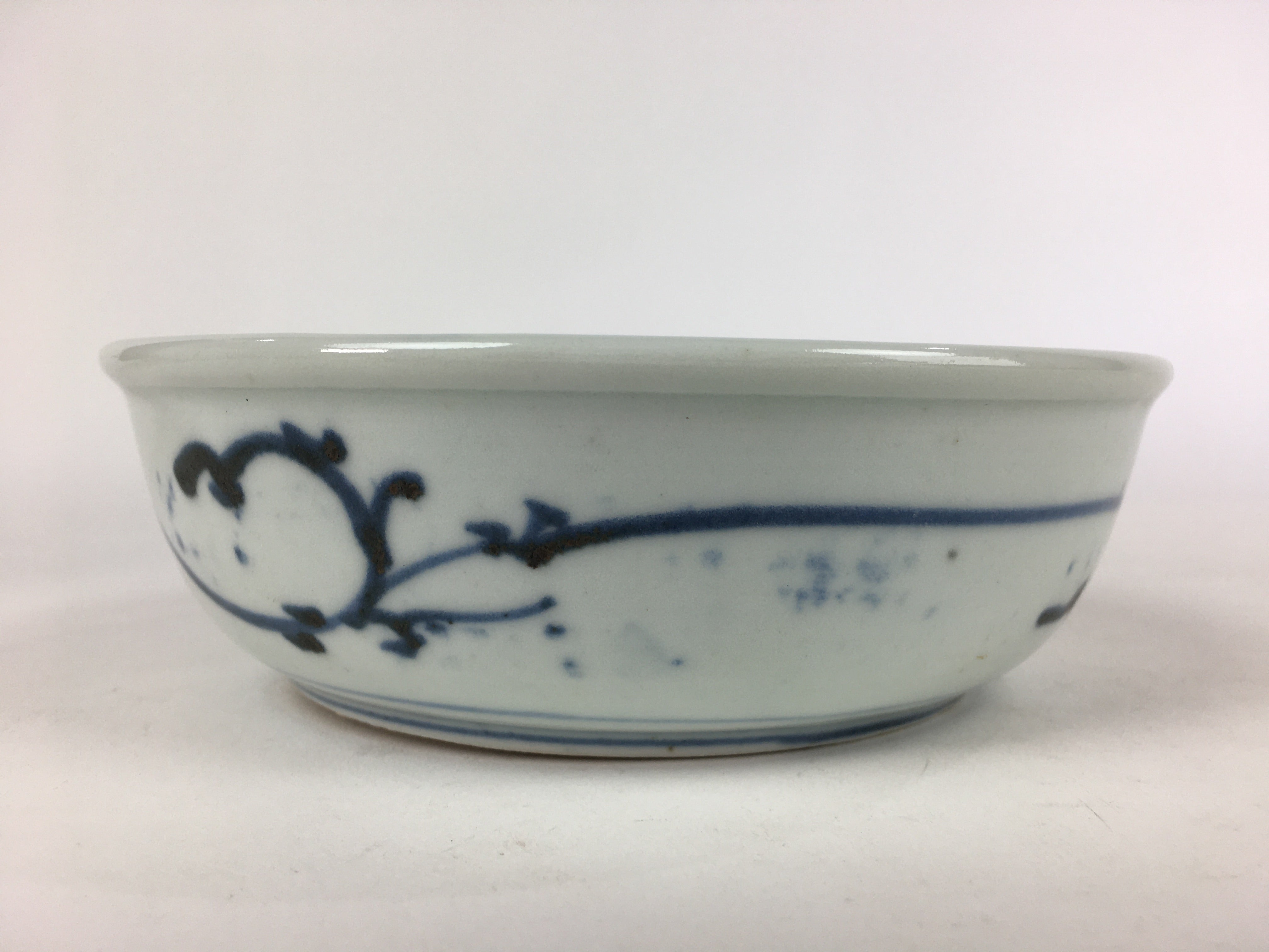 Antique C1900 Japanese Porcelain Soup Bowl Blue Flower Sometsuke Pottery PY46