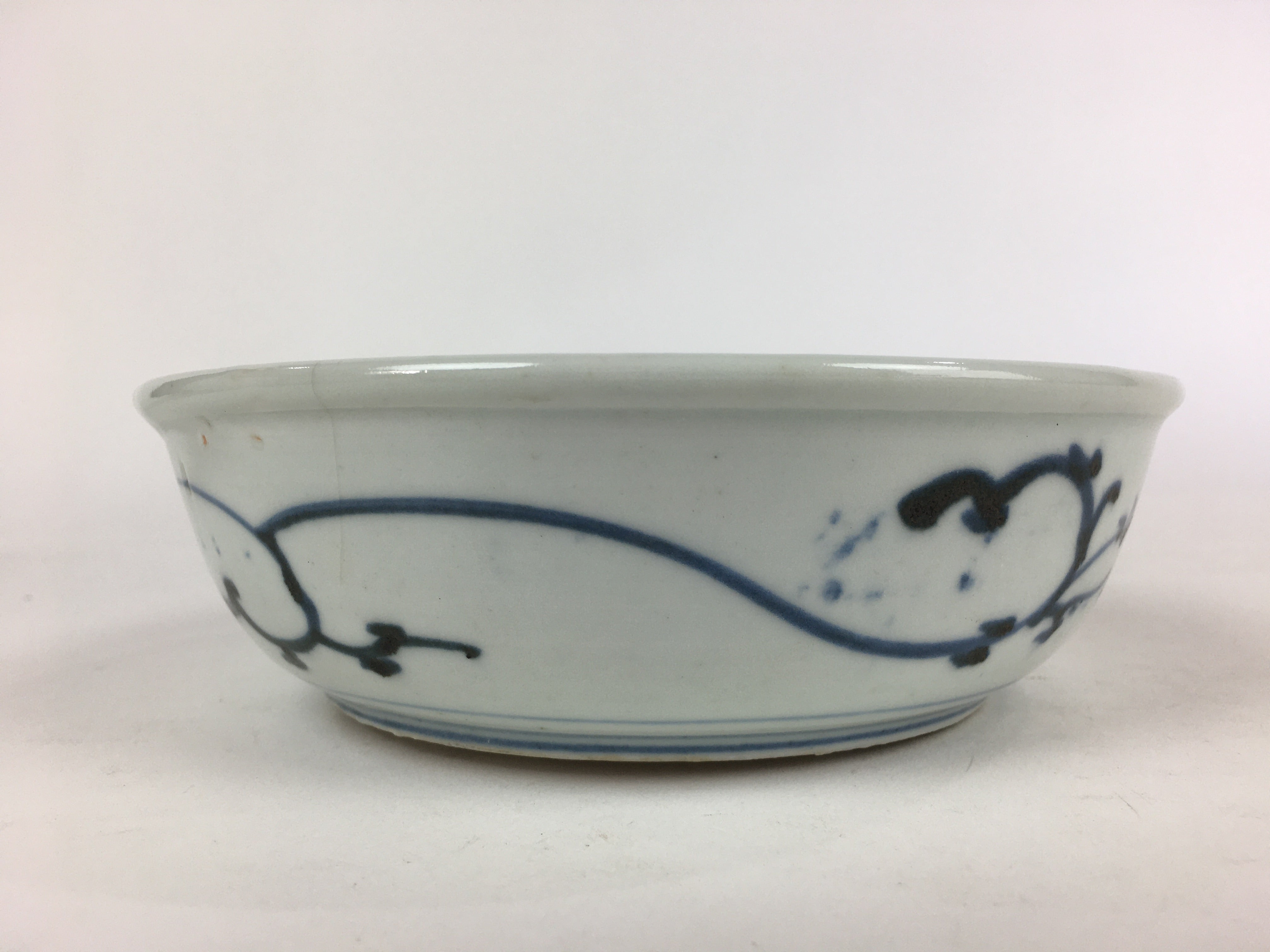 Antique C1900 Japanese Porcelain Soup Bowl Blue Flower Sometsuke Pottery PY46