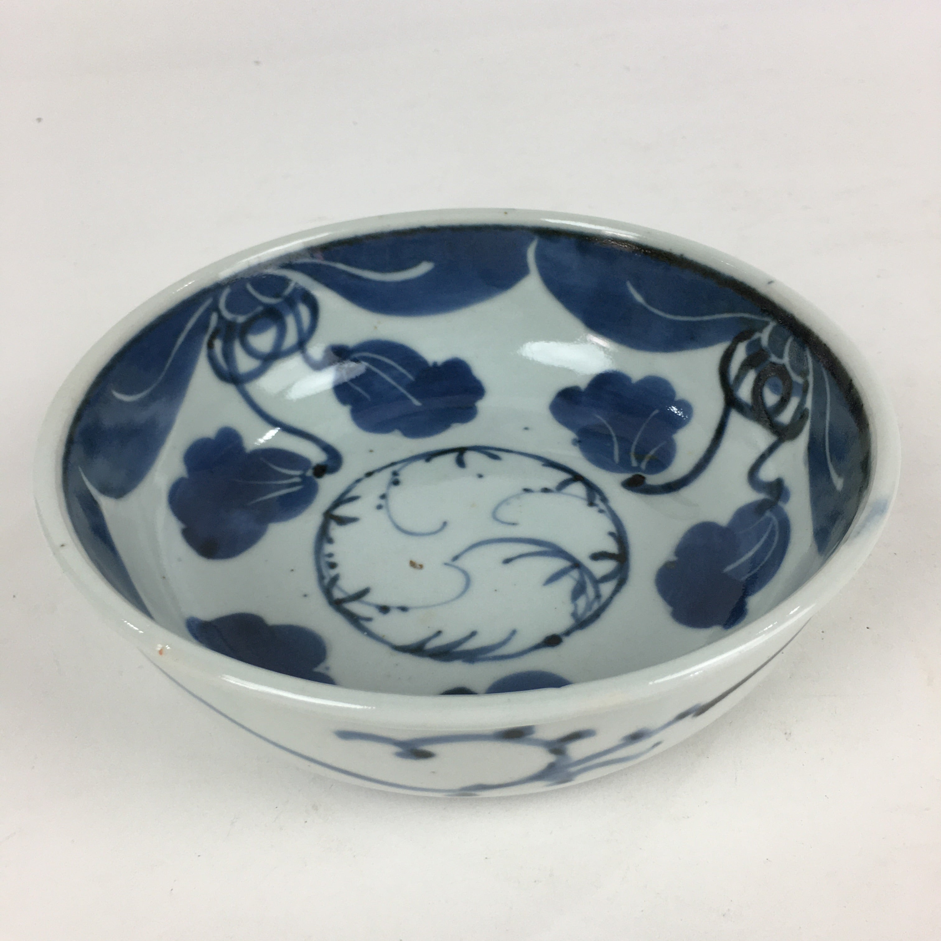 Antique C1900 Japanese Porcelain Soup Bowl Blue Flower Sometsuke Pottery PY47