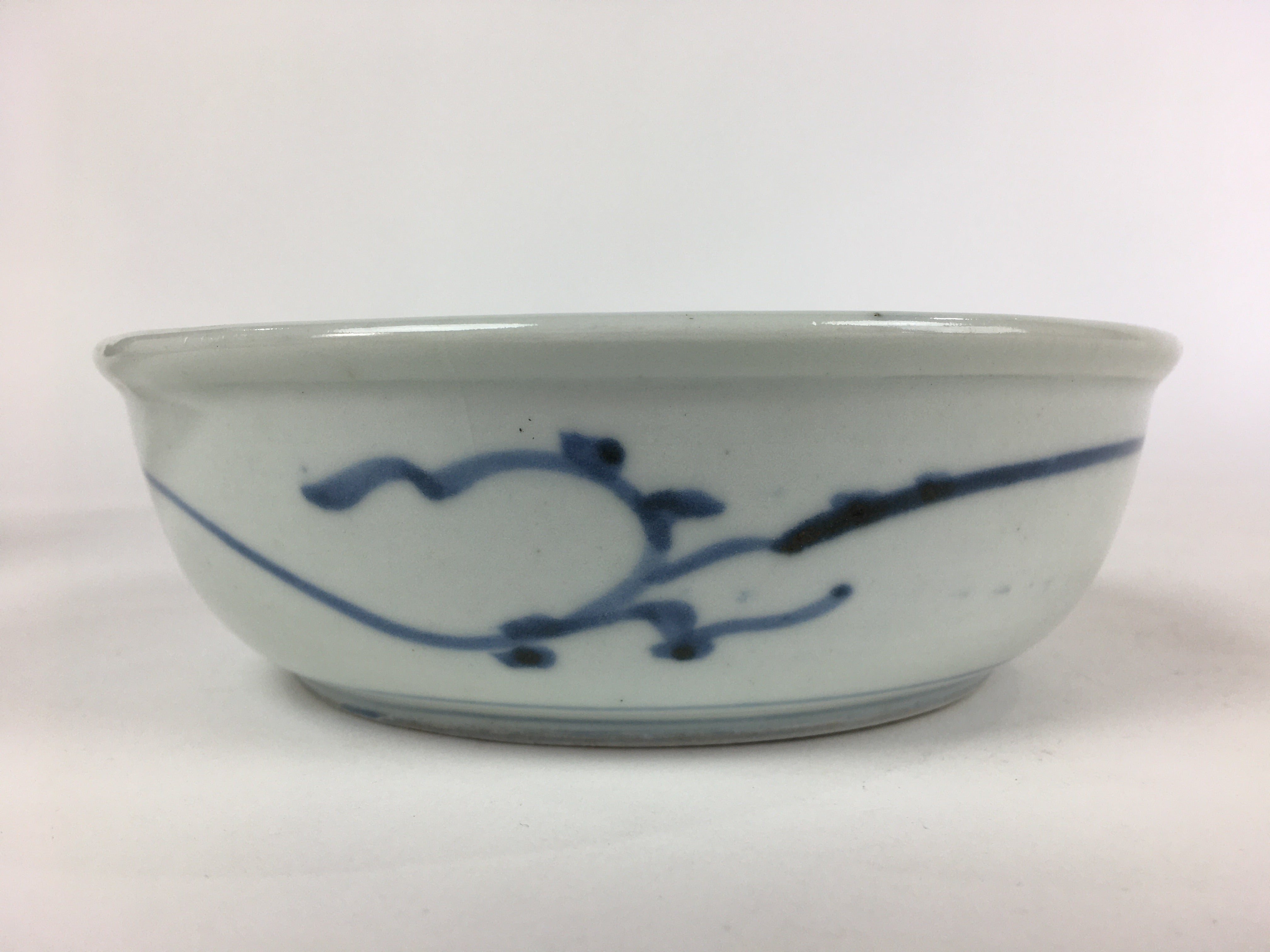 Antique C1900 Japanese Porcelain Soup Bowl Blue Flower Sometsuke Pottery PY48