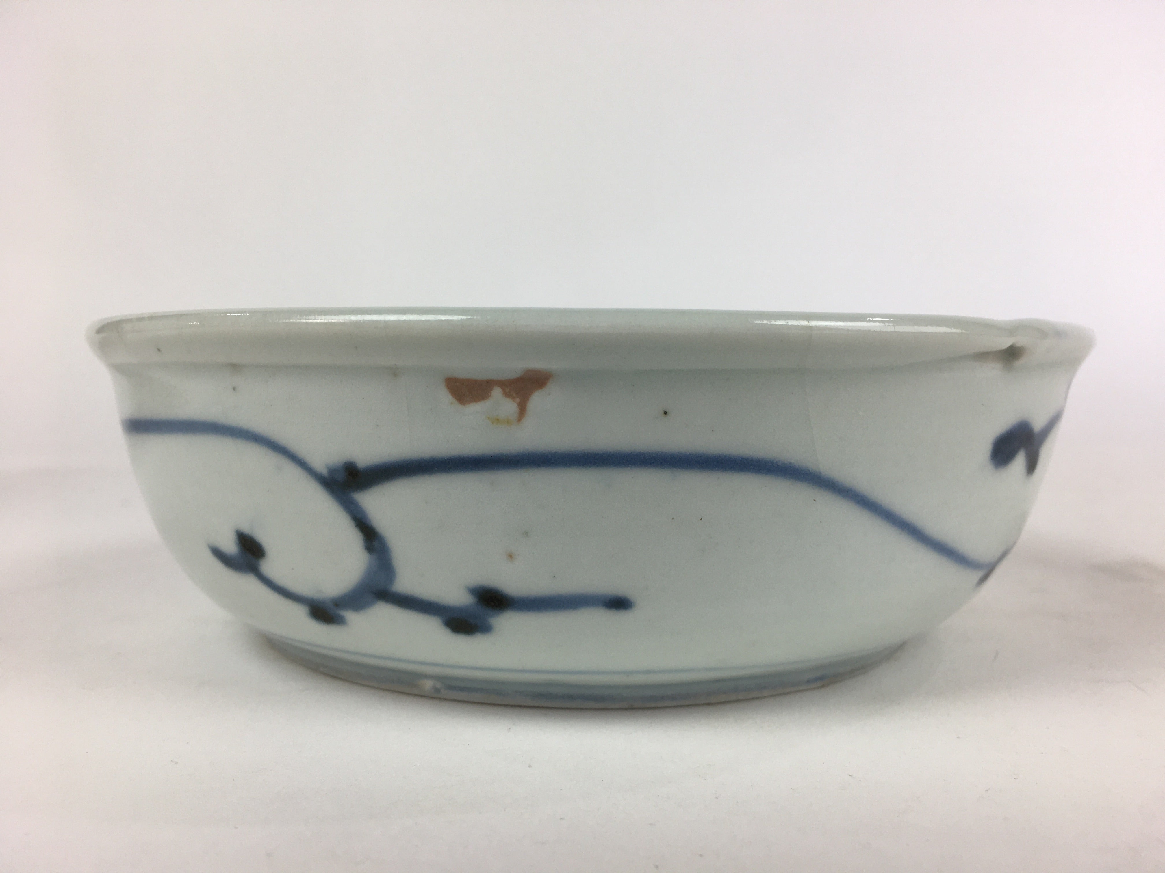 Antique C1900 Japanese Porcelain Soup Bowl Blue Flower Sometsuke Pottery PY48