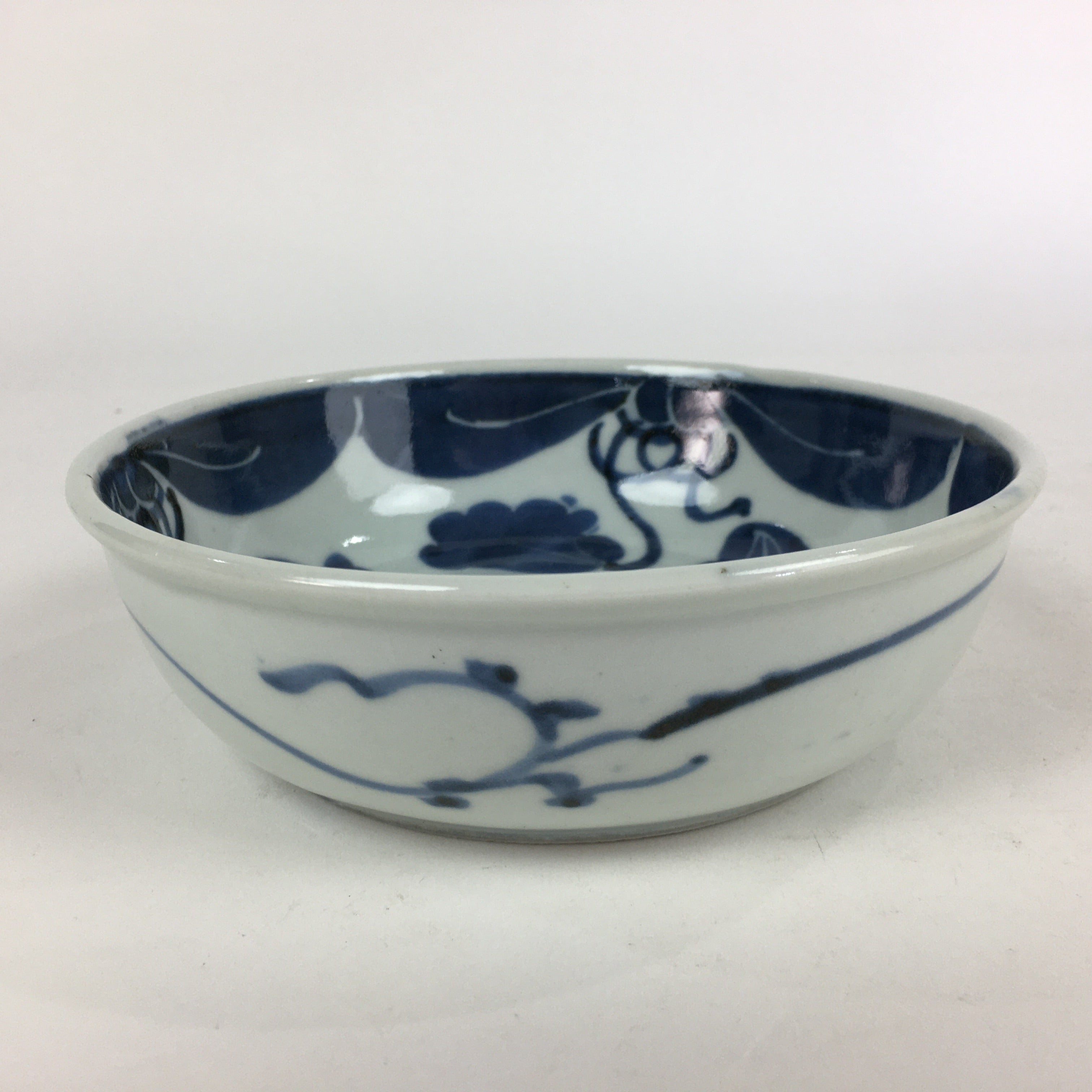 Antique C1900 Japanese Porcelain Soup Bowl Blue Flower Sometsuke Pottery PY48