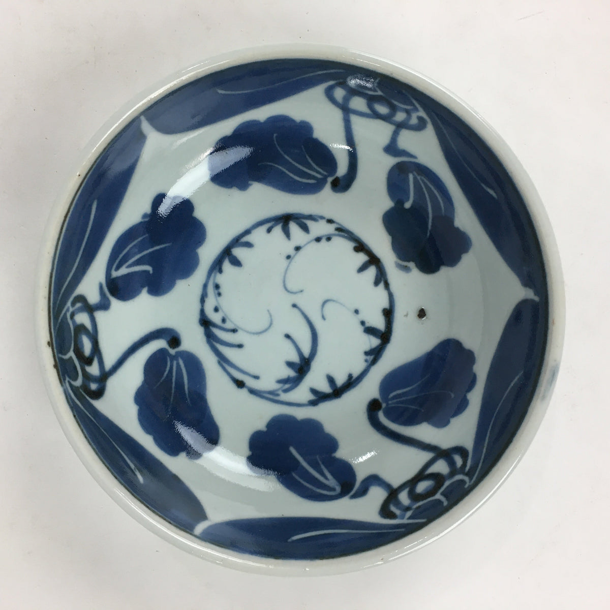 Antique C1900 Japanese Porcelain Soup Bowl Blue Flower Sometsuke Pottery PY49