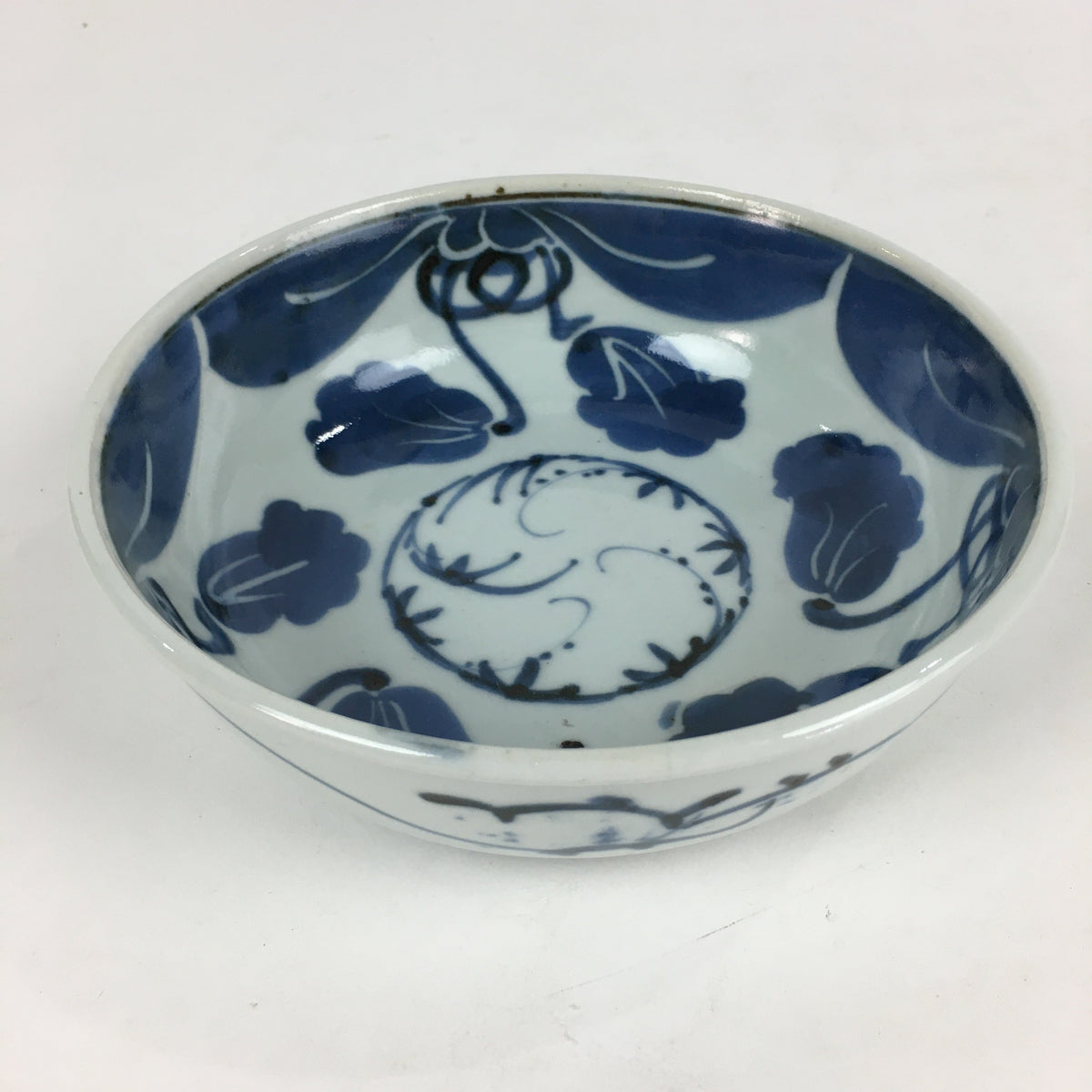 Antique C1900 Japanese Porcelain Soup Bowl Blue Flower Sometsuke Pottery PY49