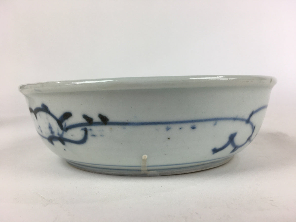 Antique C1900 Japanese Porcelain Soup Bowl Blue Flower Sometsuke Pottery PY49