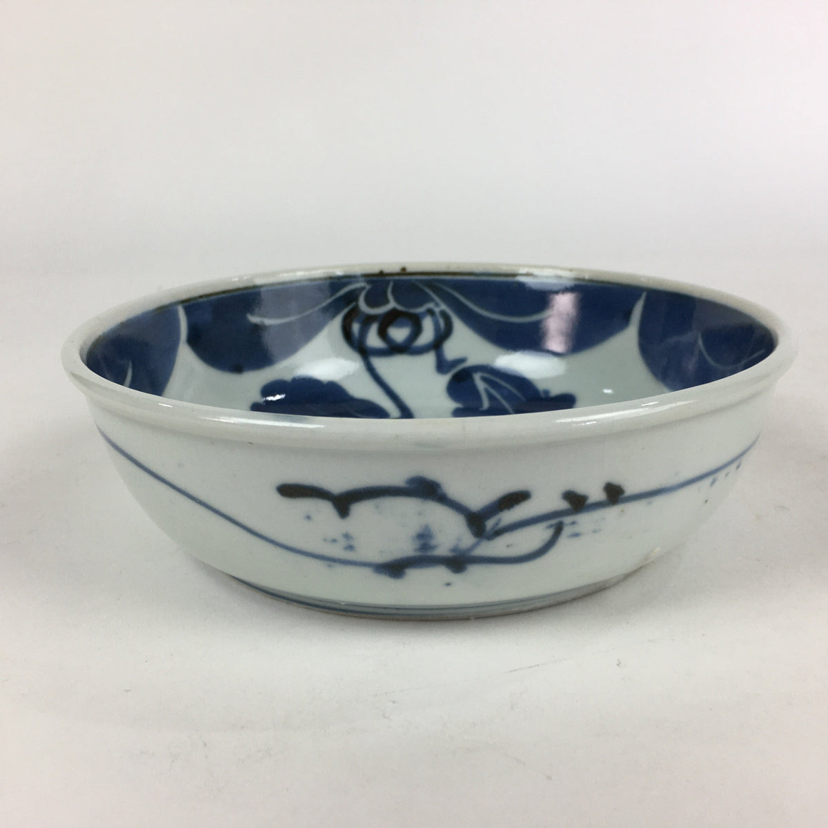 Antique C1900 Japanese Porcelain Soup Bowl Blue Flower Sometsuke Pottery PY49