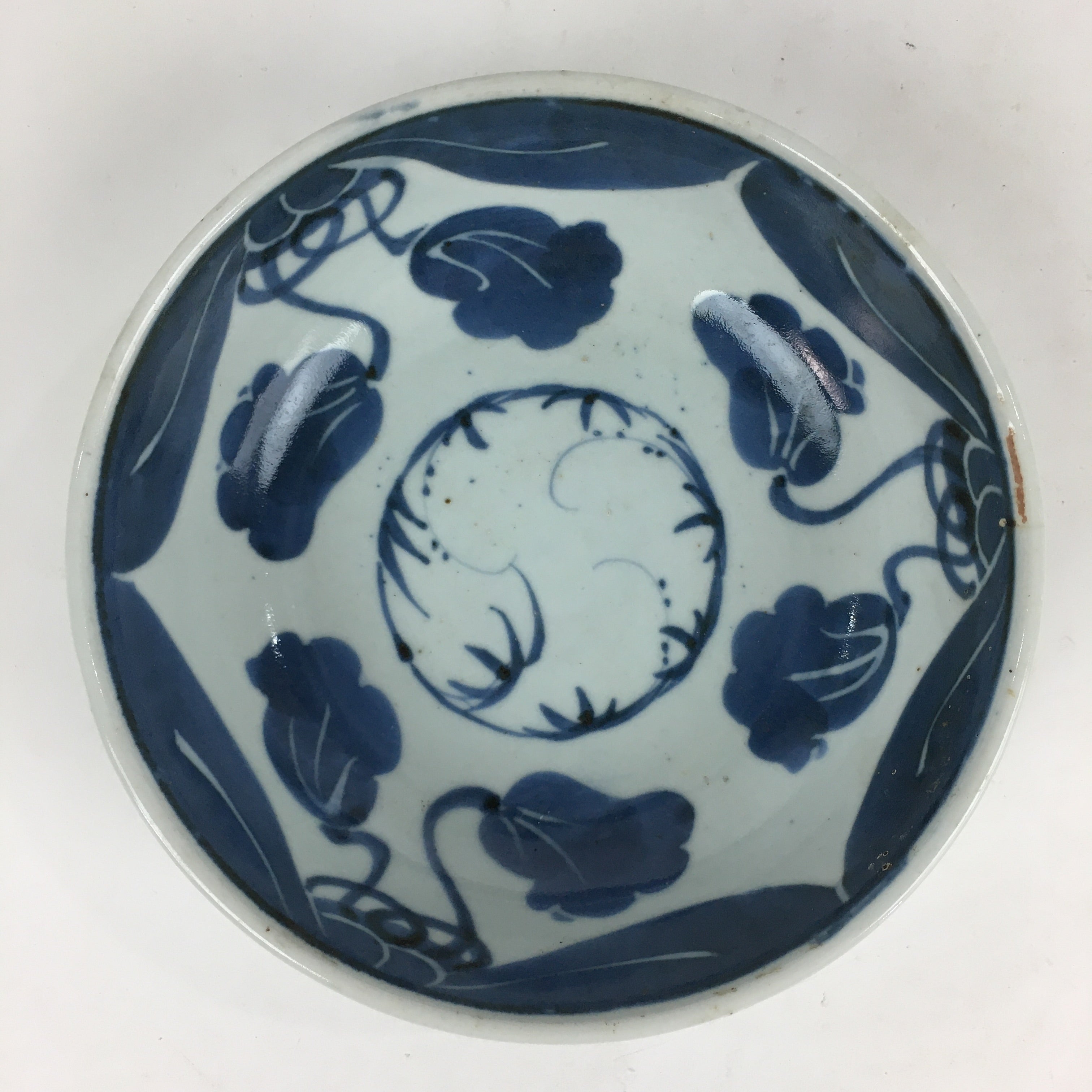 Antique C1900 Japanese Porcelain Soup Bowl Blue Flower Sometsuke Pottery PY50