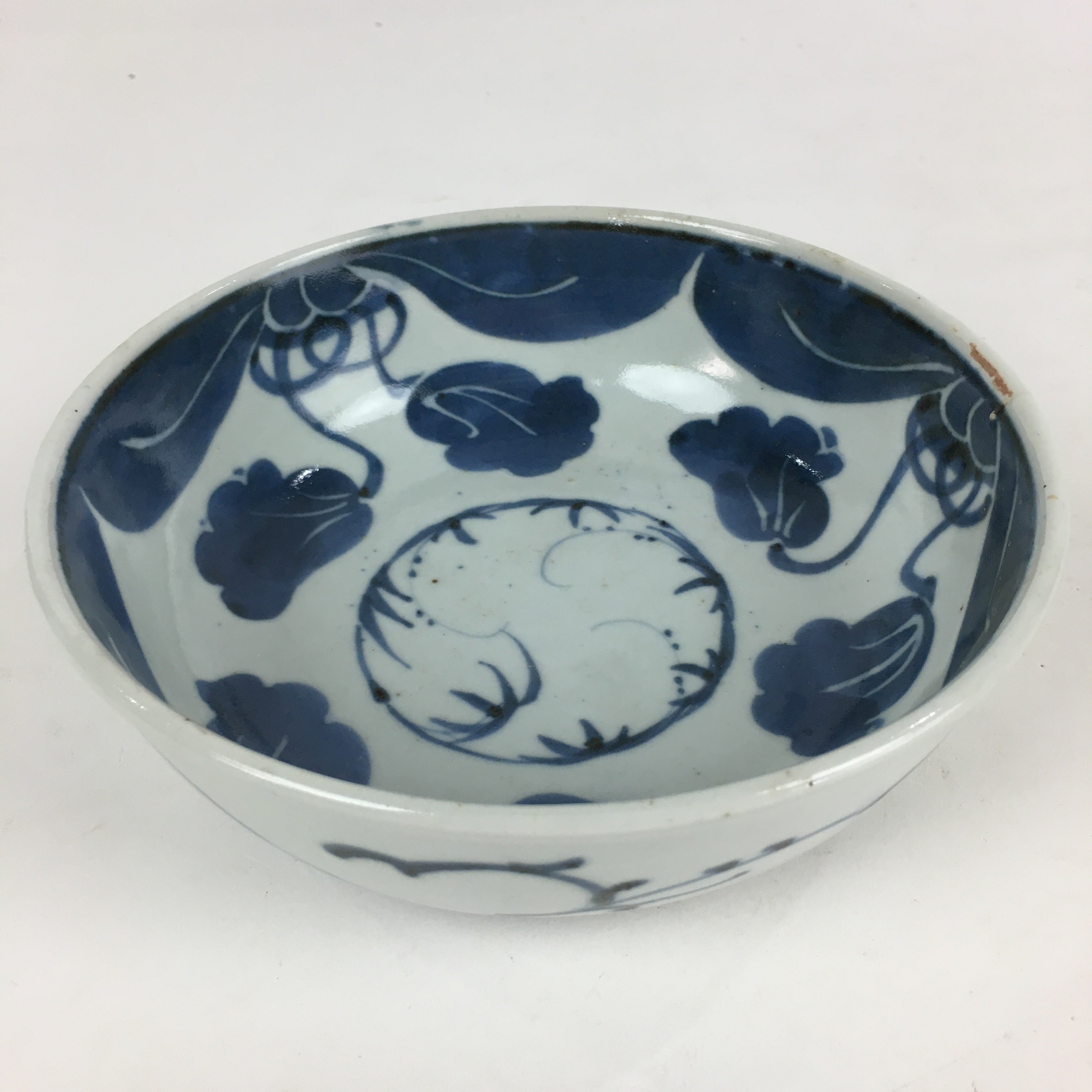 Antique C1900 Japanese Porcelain Soup Bowl Blue Flower Sometsuke Pottery PY50