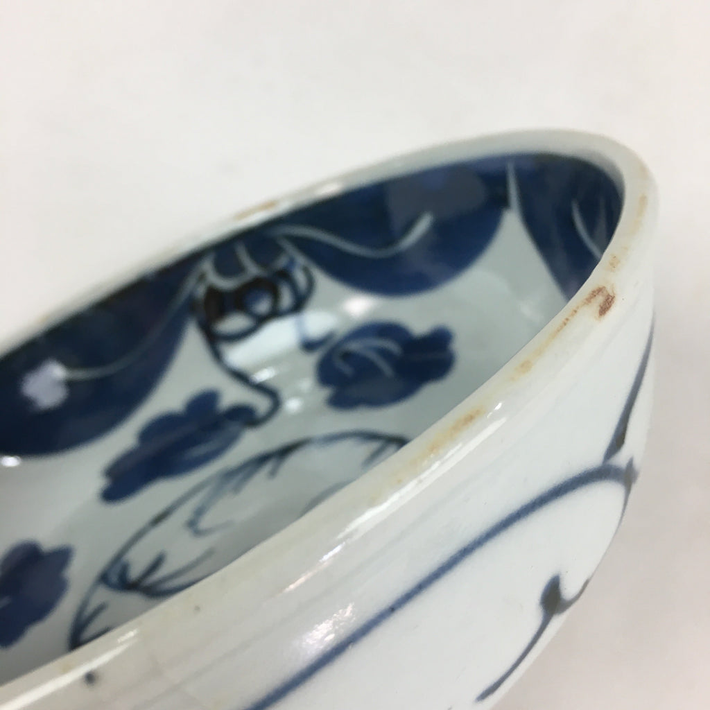 Antique C1900 Japanese Porcelain Soup Bowl Blue Flower Sometsuke Pottery PY52