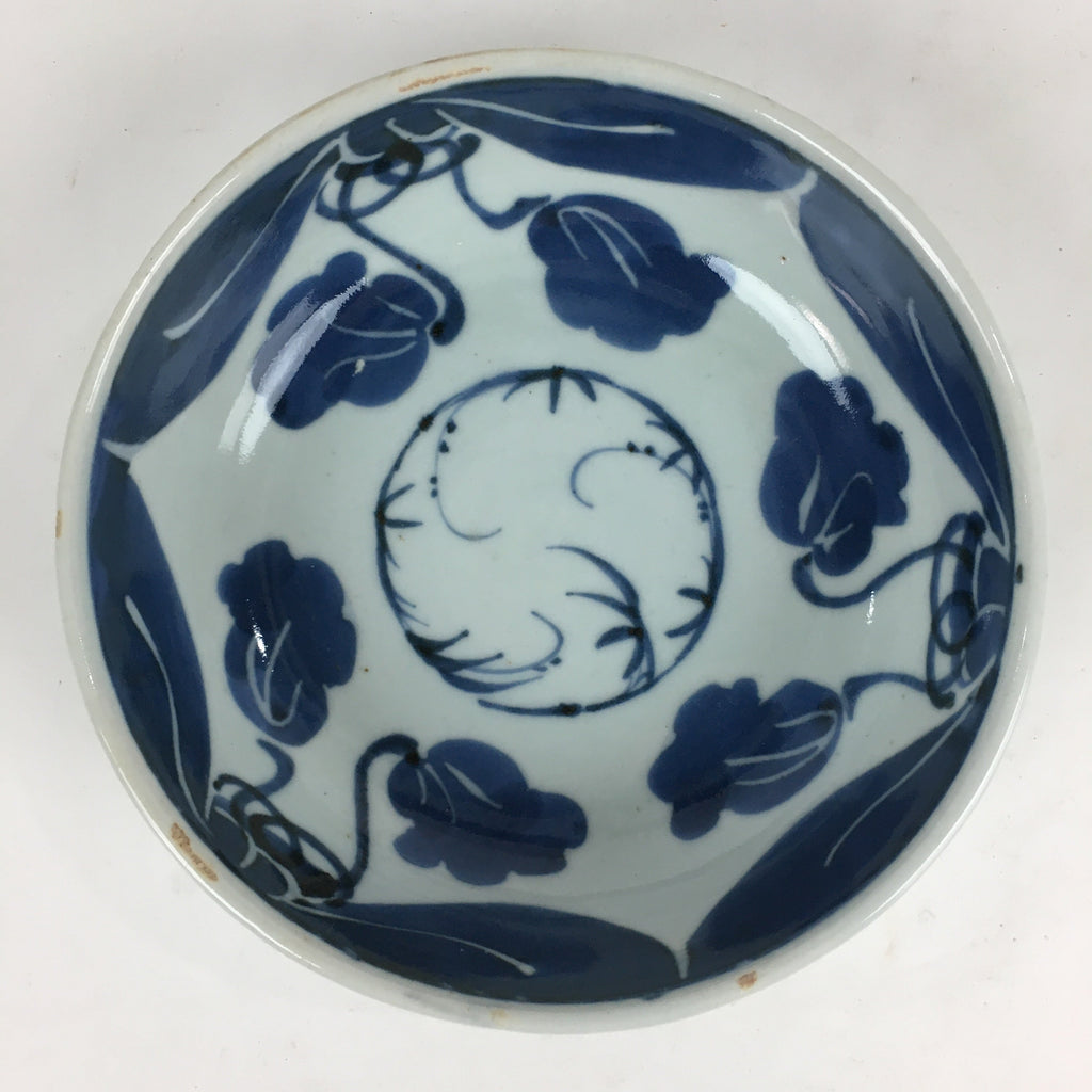 Antique C1900 Japanese Porcelain Soup Bowl Blue Flower Sometsuke Pottery PY52