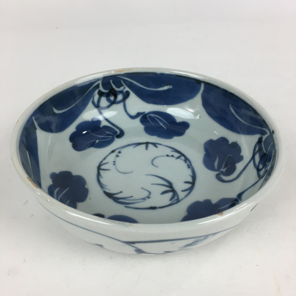 Antique C1900 Japanese Porcelain Soup Bowl Blue Flower Sometsuke Pottery PY52
