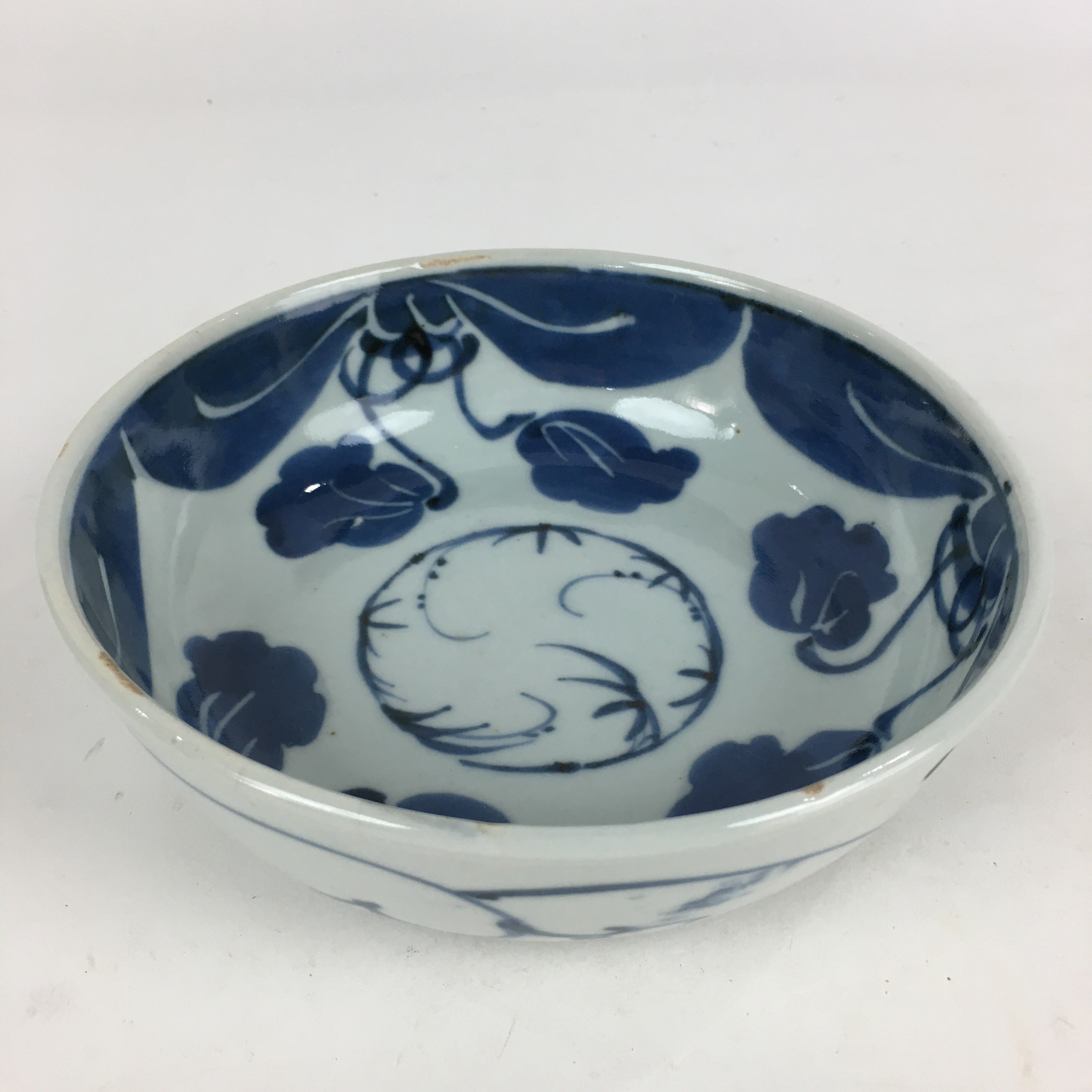 Antique C1900 Japanese Porcelain Soup Bowl Blue Flower Sometsuke Pottery PY52