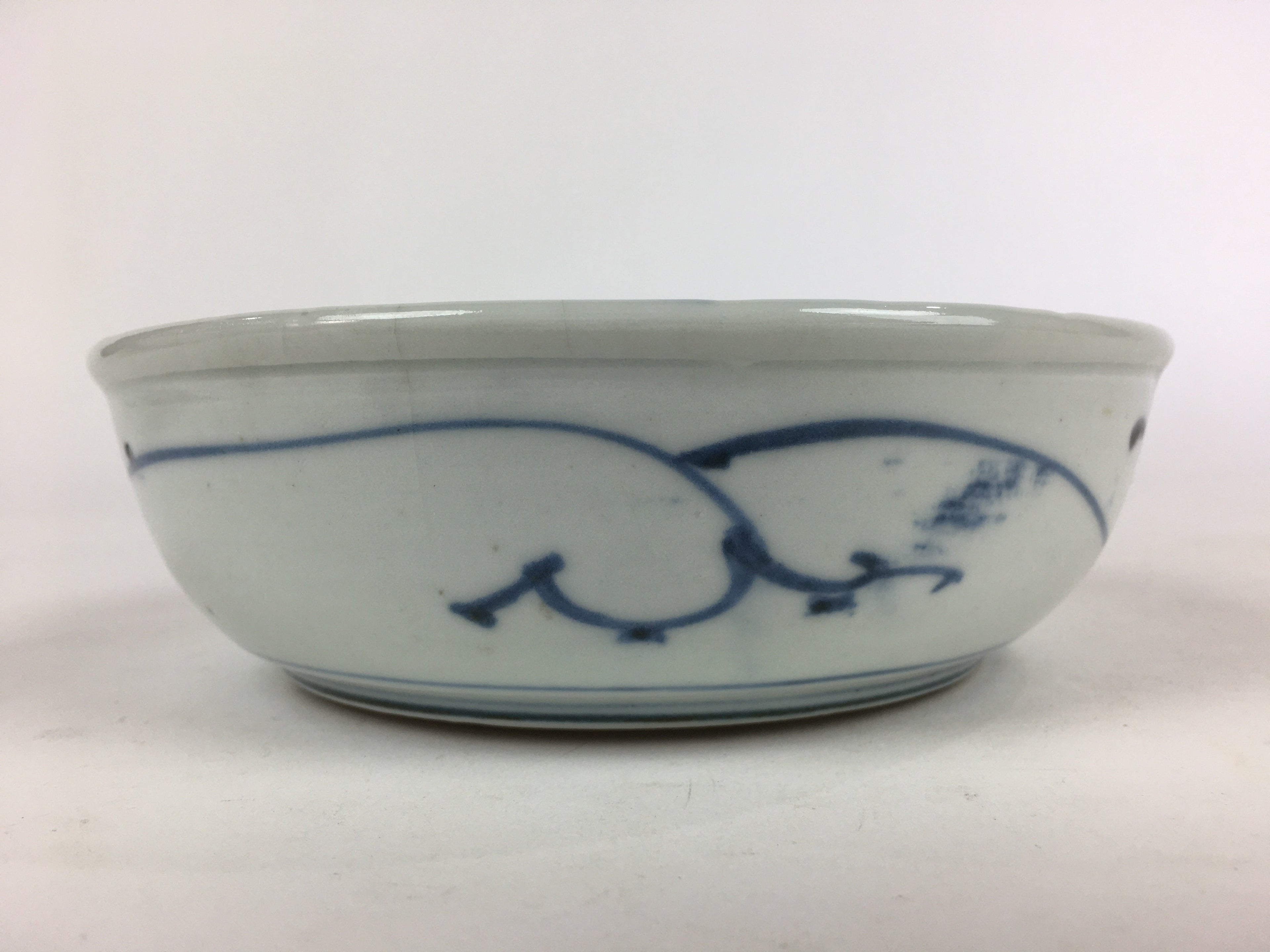 Antique C1900 Japanese Porcelain Soup Bowl Blue Flower Sometsuke Pottery PY52
