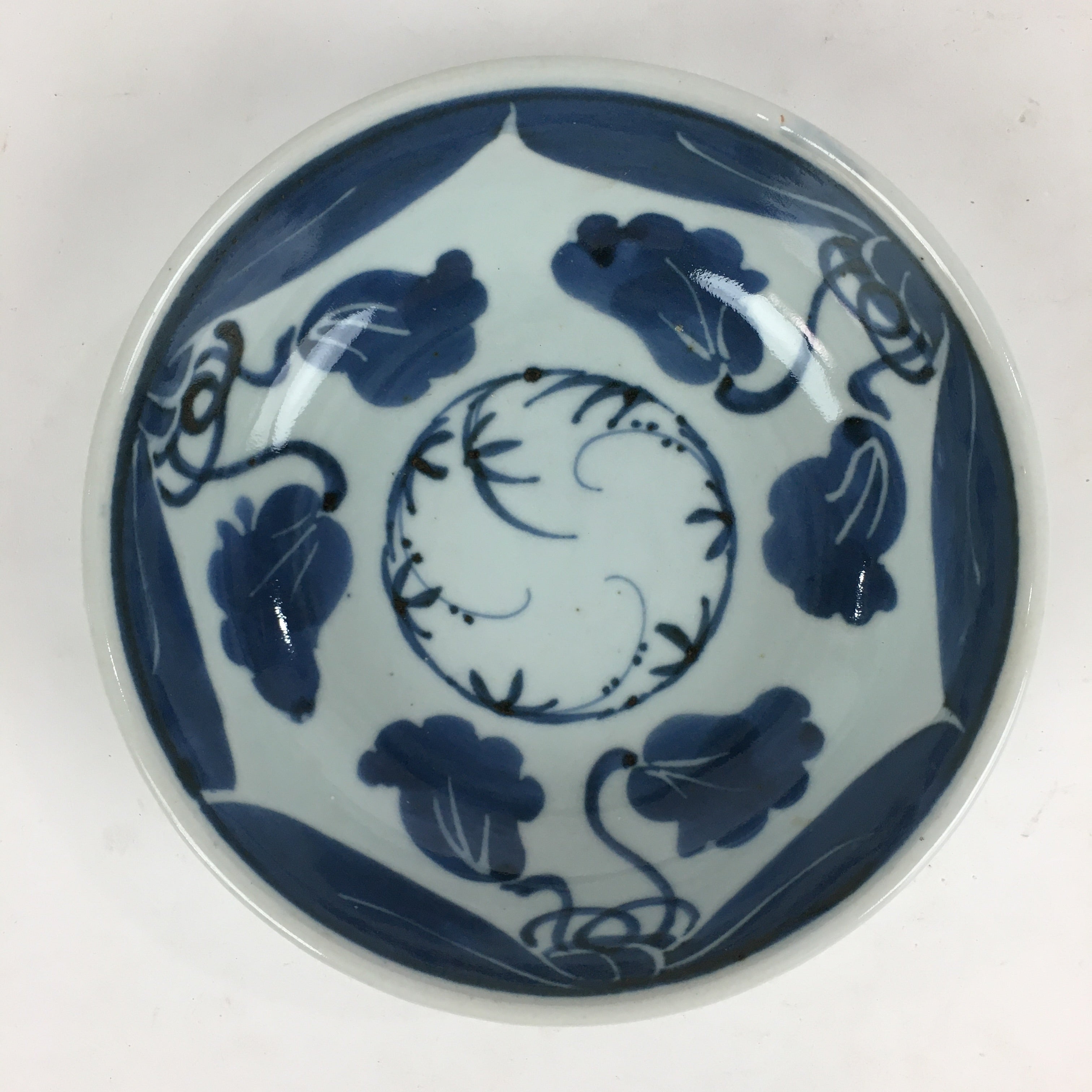 Antique C1900 Japanese Porcelain Soup Bowl Blue Flower Sometsuke Pottery PY53