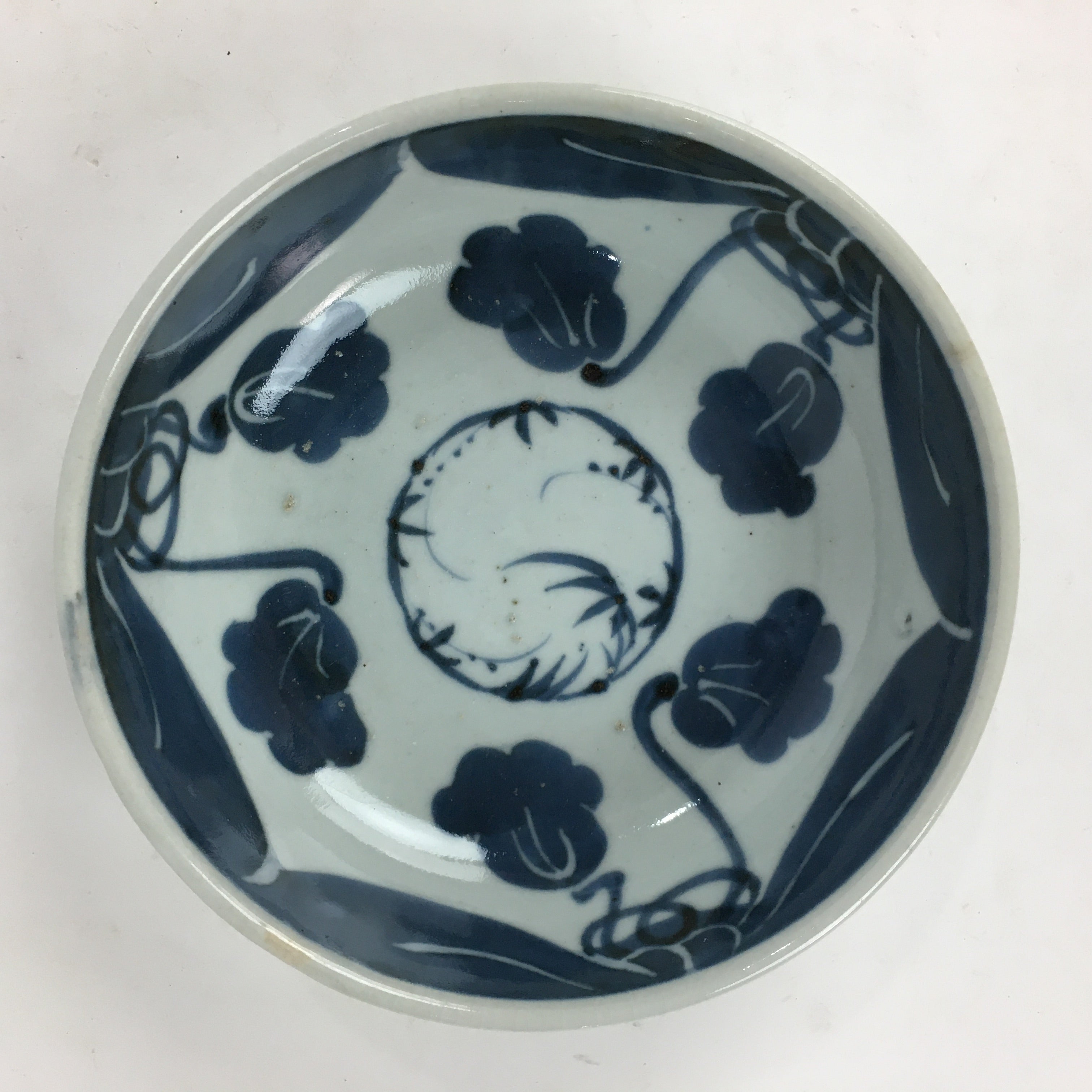 Antique C1900 Japanese Porcelain Soup Bowl Blue Flower Sometsuke Pottery PY54