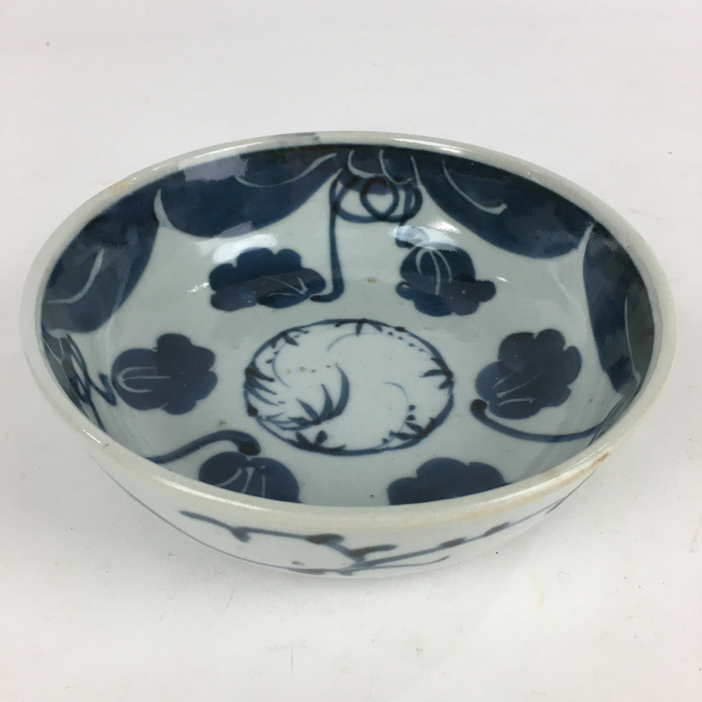 Antique C1900 Japanese Porcelain Soup Bowl Blue Flower Sometsuke Pottery PY54