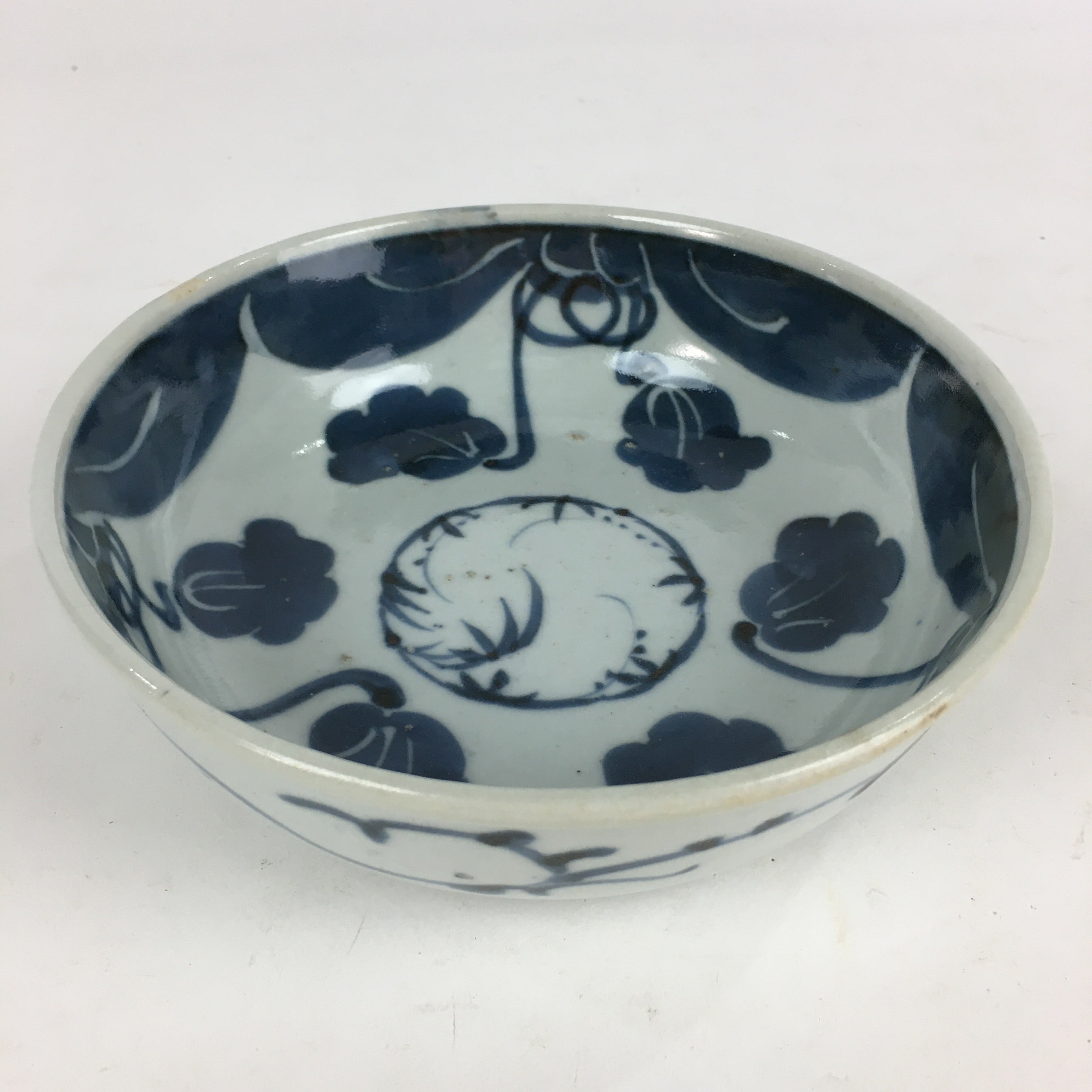 Antique C1900 Japanese Porcelain Soup Bowl Blue Flower Sometsuke Pottery PY54